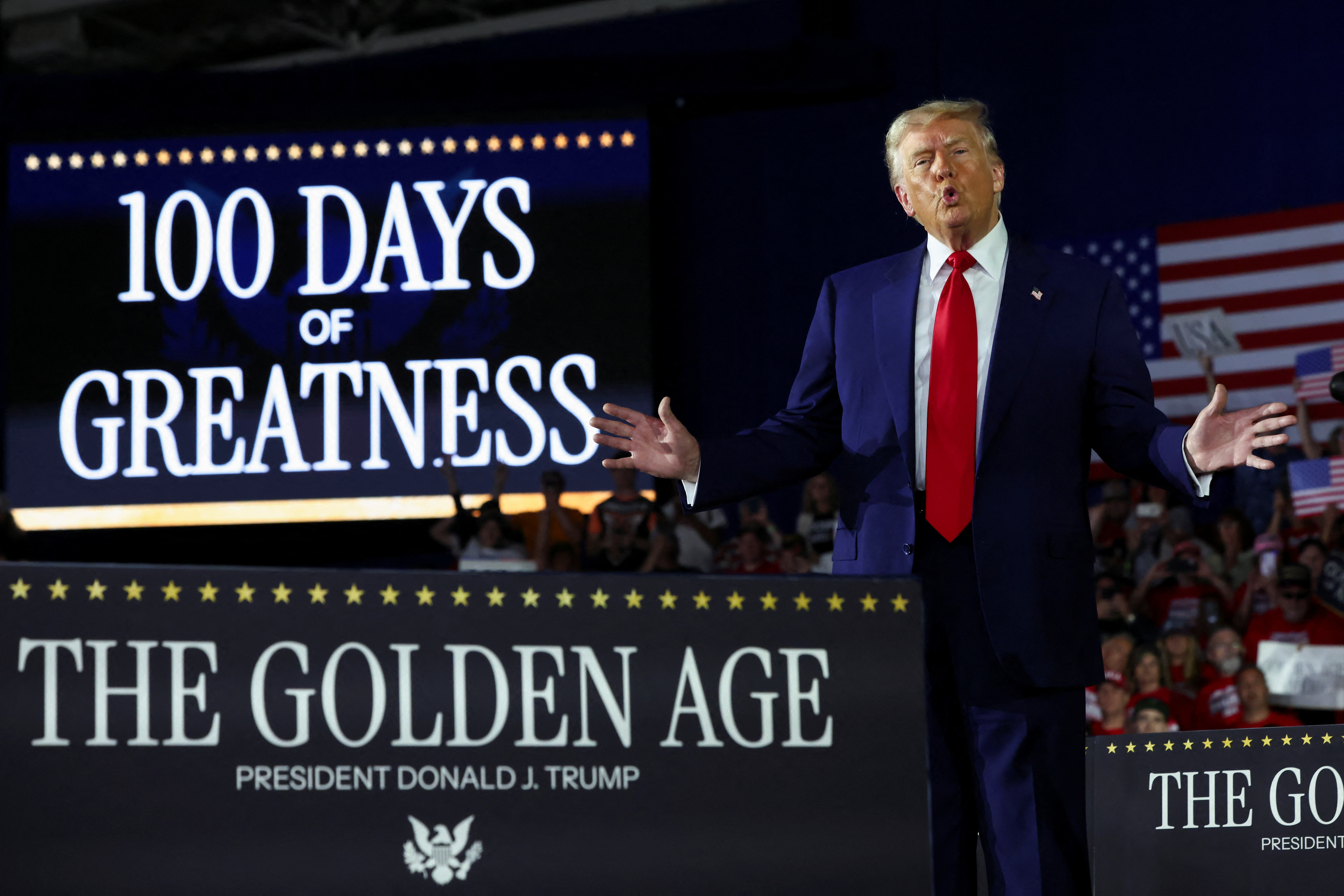 トランプ氏が就任100日演説、経済政策の成果誇示 懸念払拭図る | ロイター