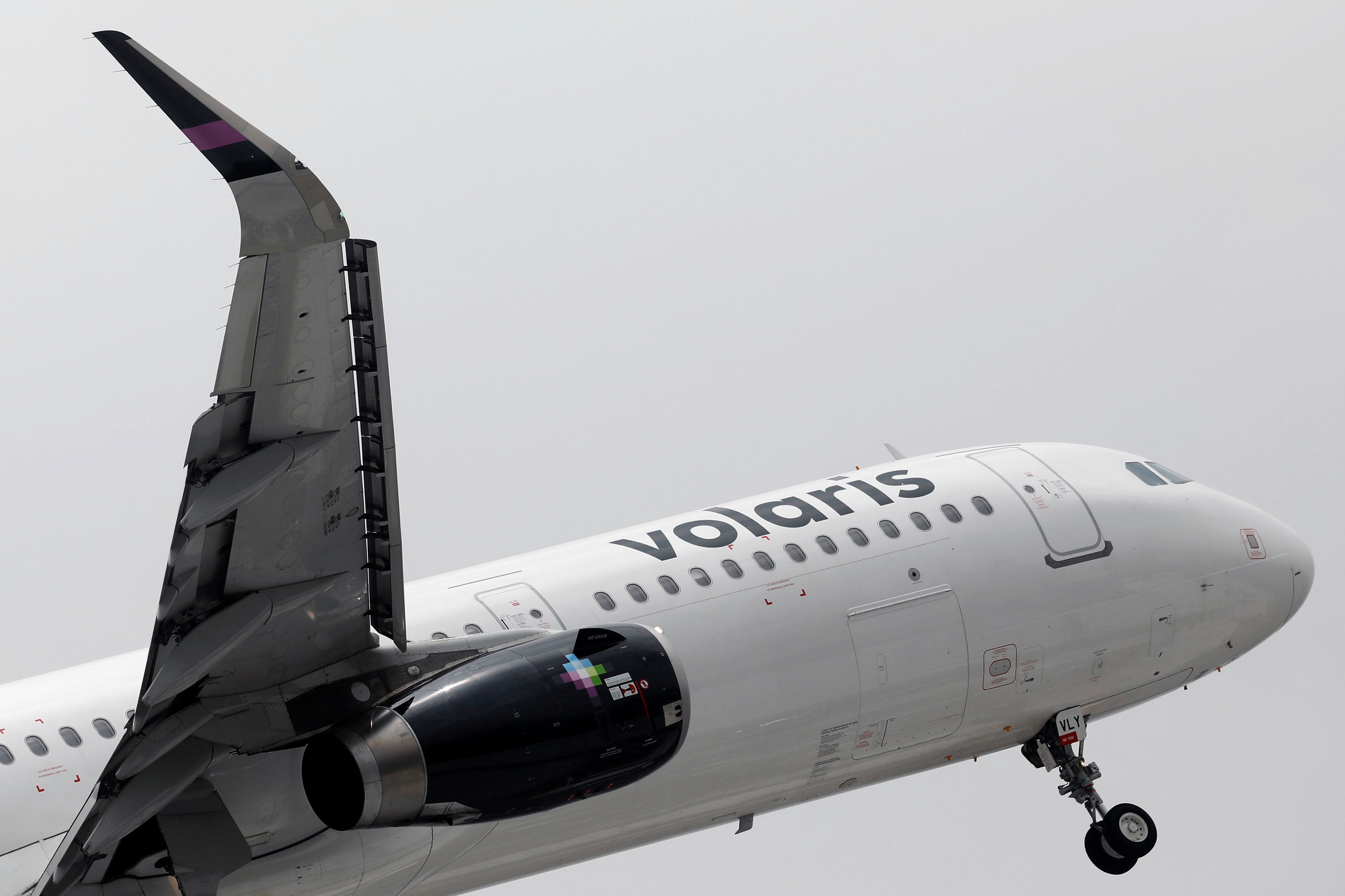 A Volaris aeroplane prepares to land on the airstrip at Benito Juarez international airport in Mexico City