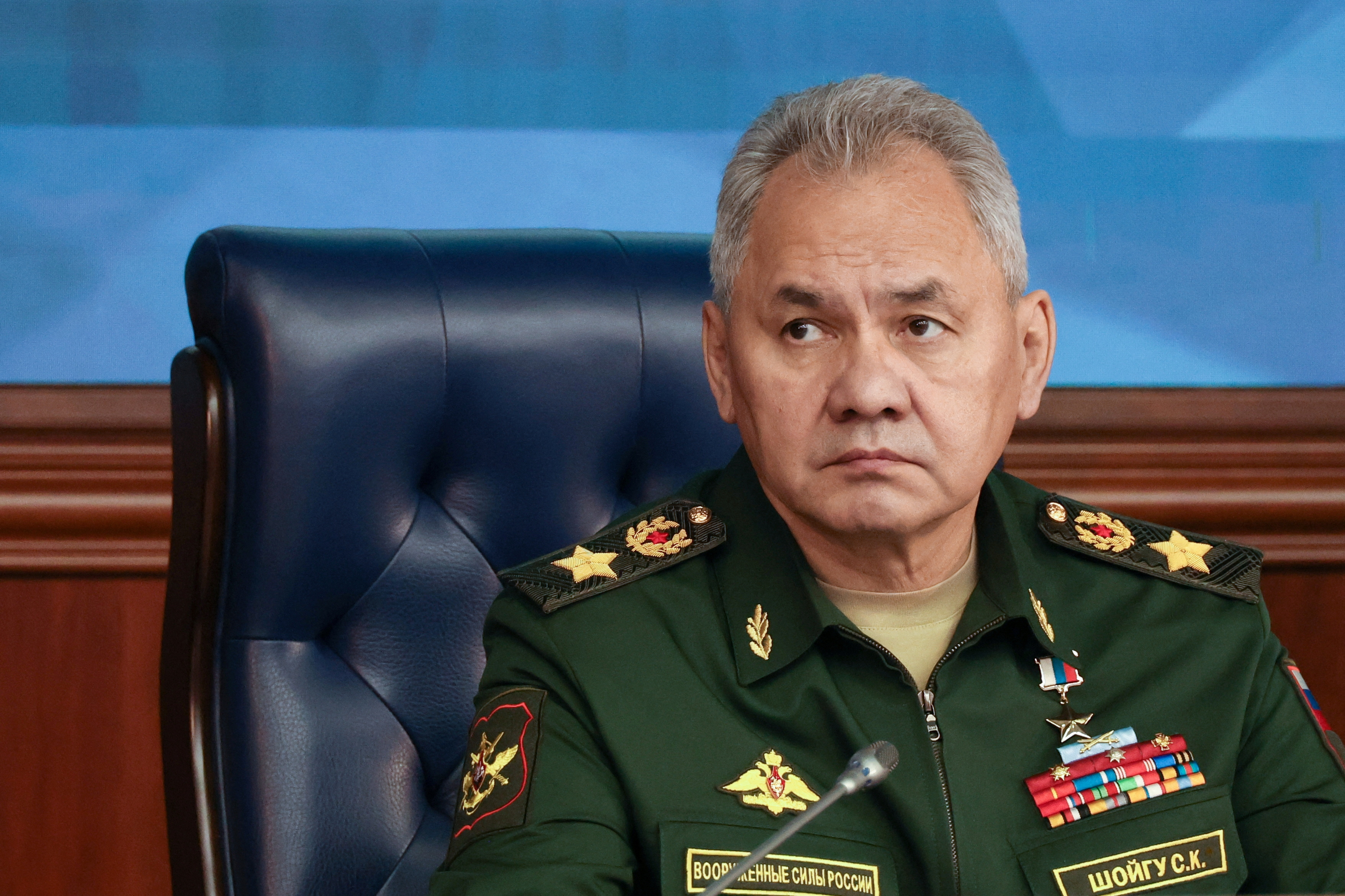 Russian Defence Minister Sergei Shoigu attends an expanded meeting of the Defence Ministry Board in Moscow