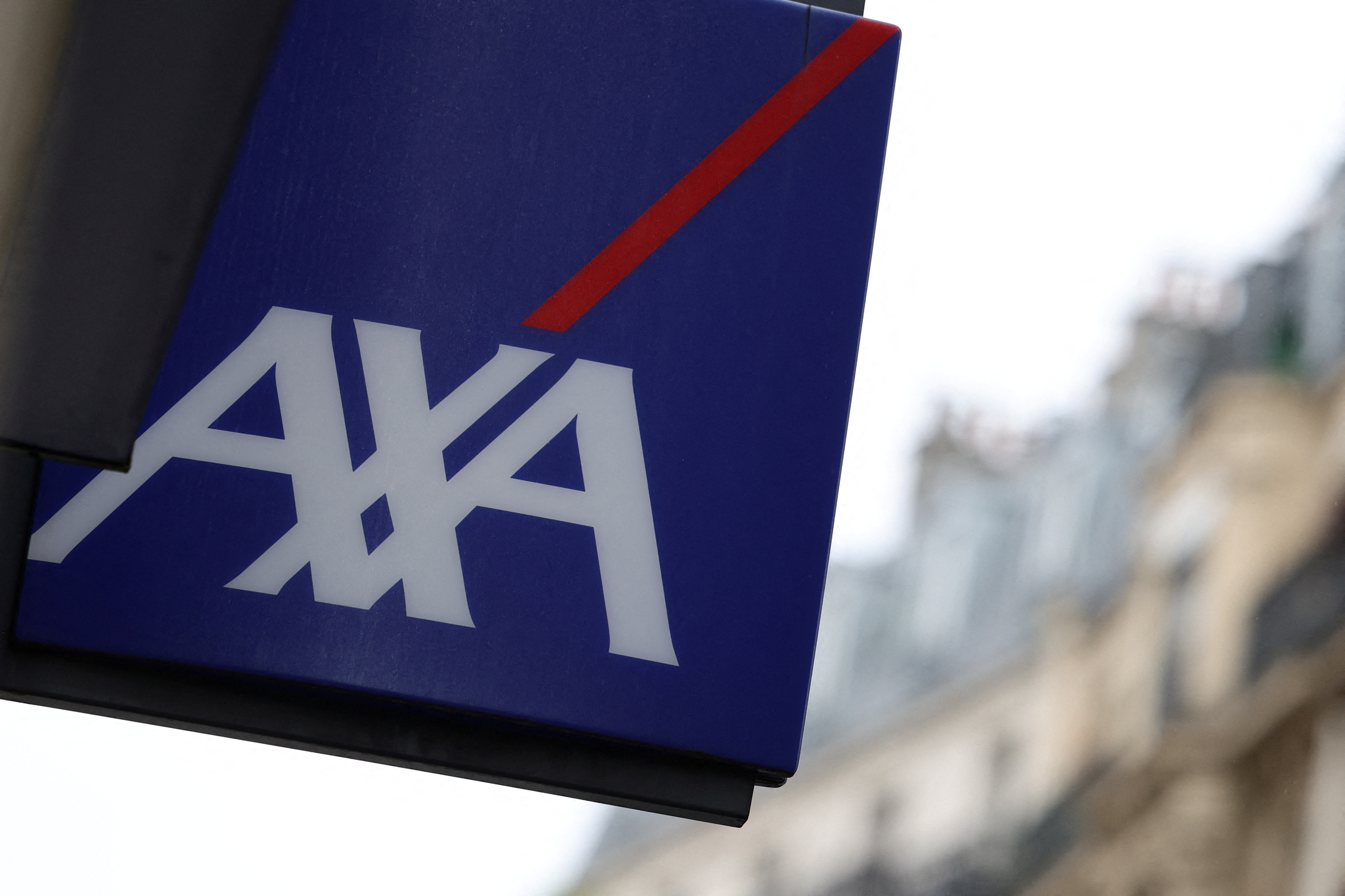 The logo of French Insurer Axa is seen outside a building in Paris