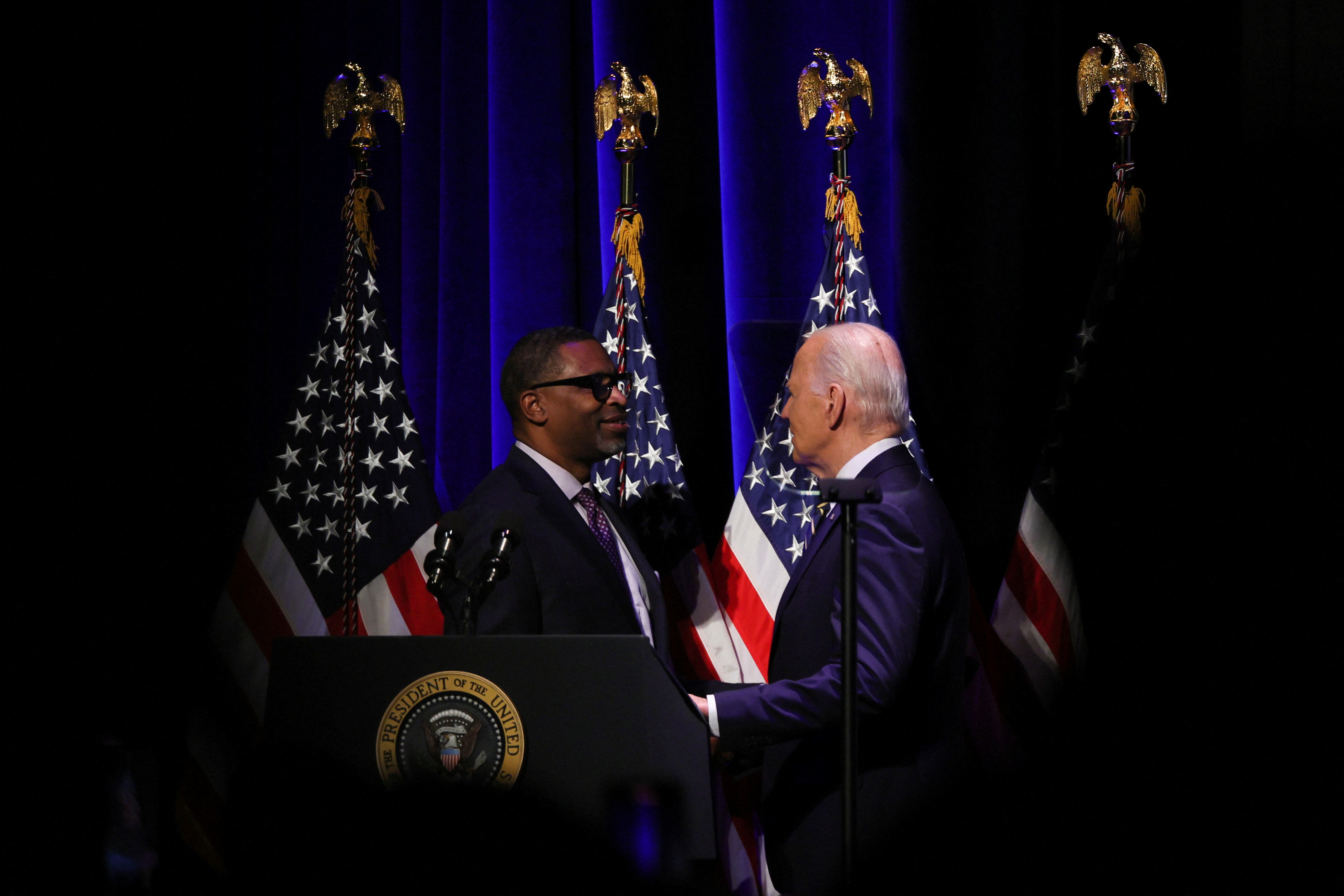 U.S. President Joe Biden speaks at the National Museum of African American History and Culture, in Washington