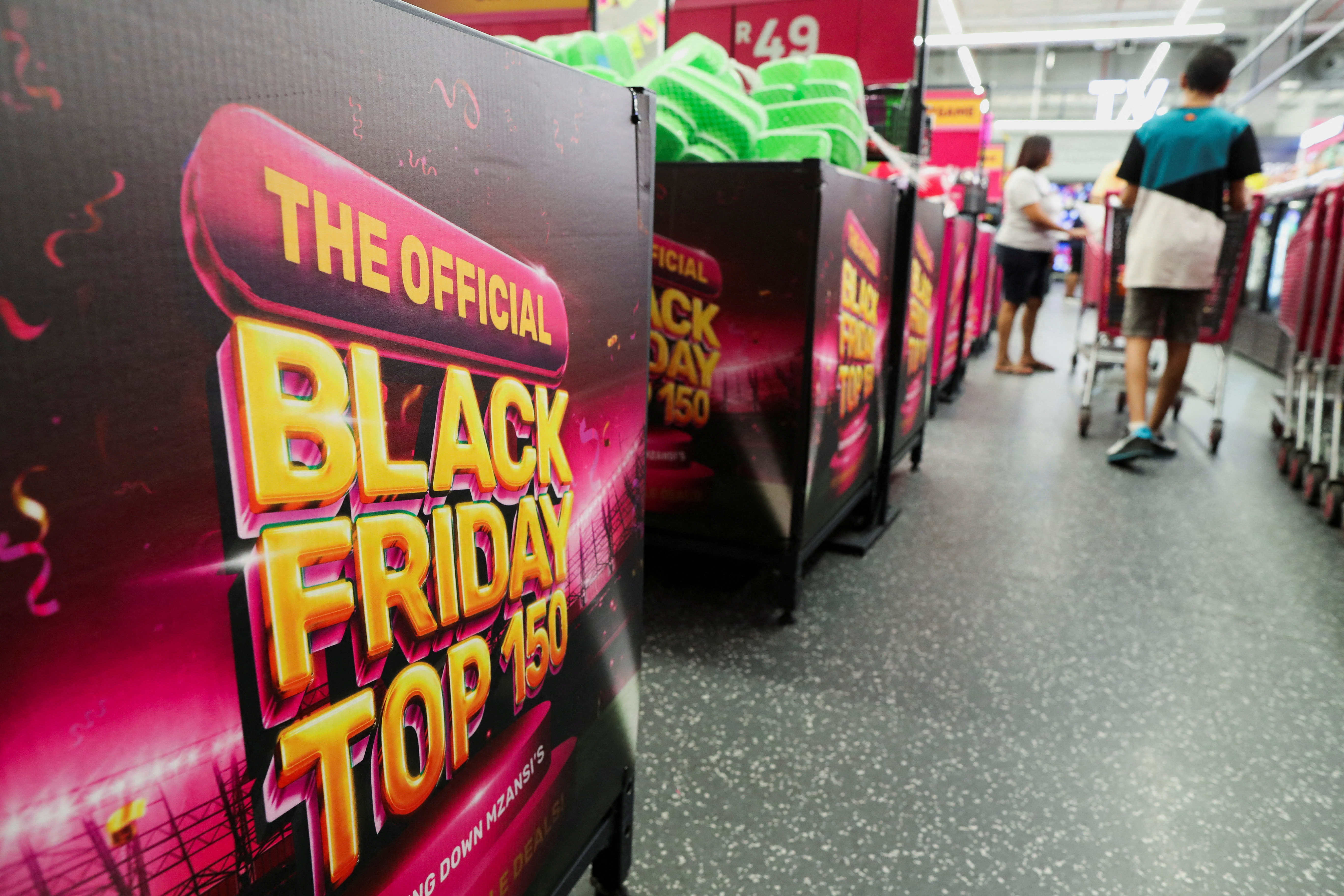 Black Friday signage is displayed at Game store in Johannesburg