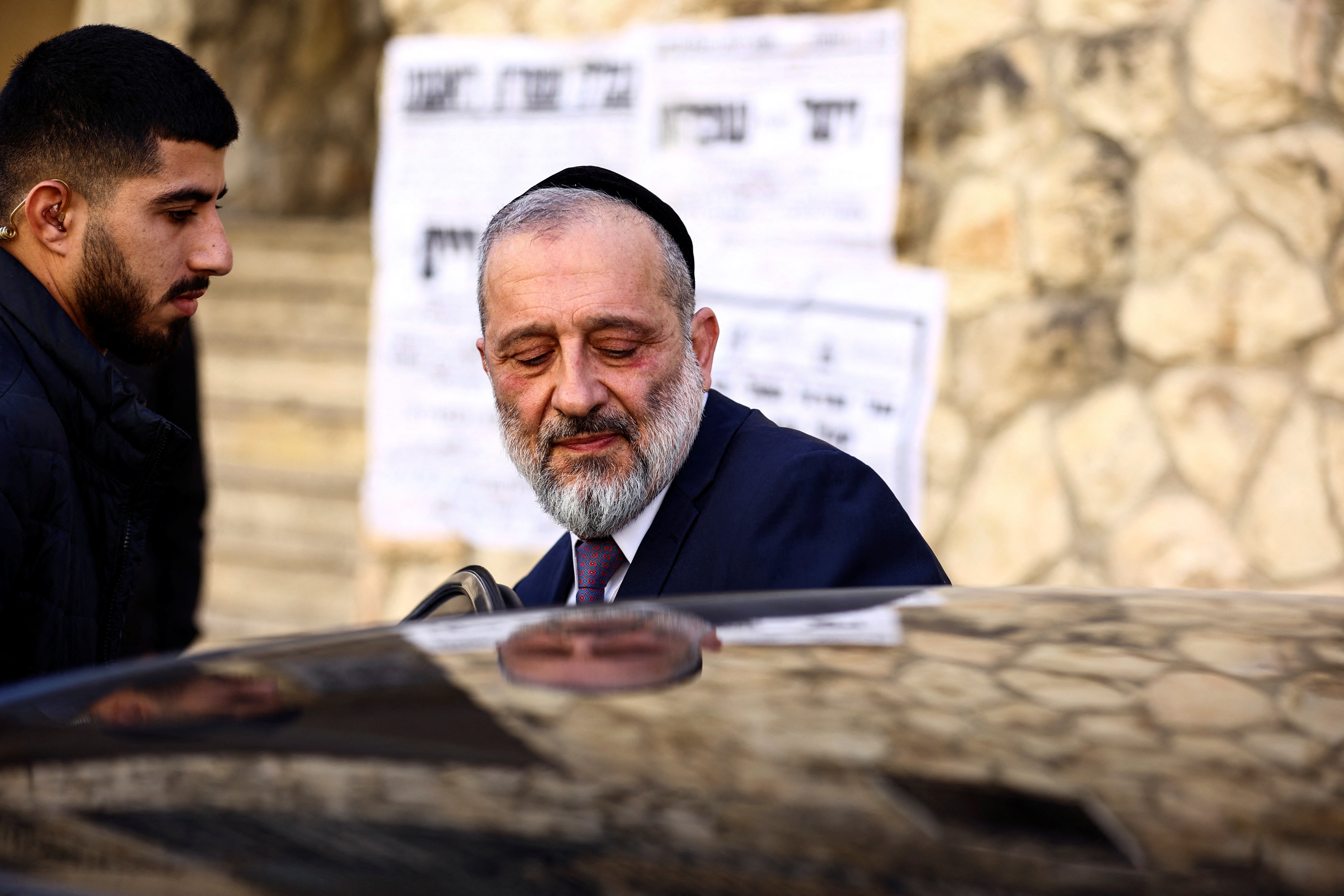 Israel's Interior and Health Minister, and the leader of Shas Party, Aryeh Deri heads to a cabinet meeting, in Jerusalem