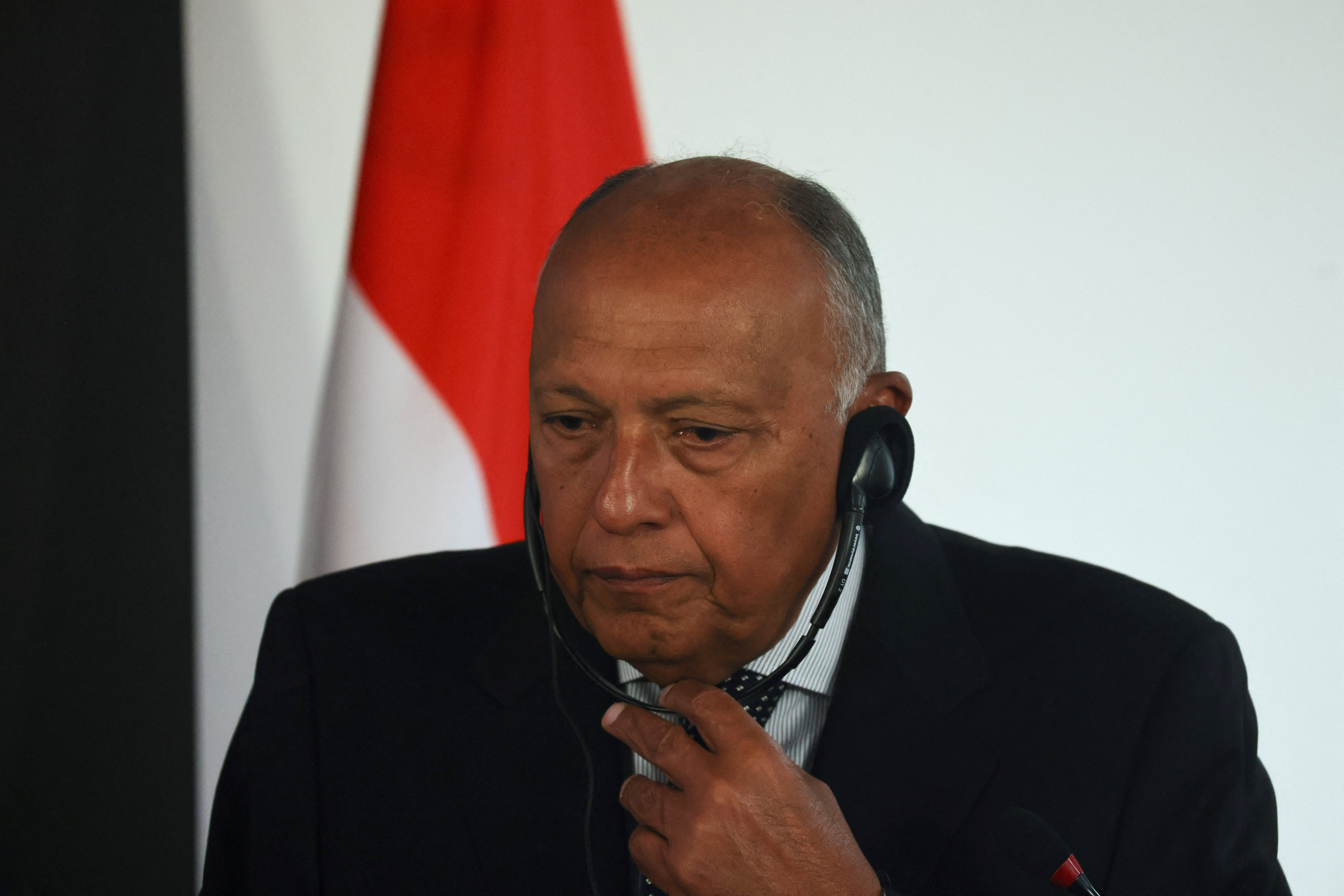 Egyptian Foreign Minister Sameh Shoukry meets his French counterpart Stephane Sejourne, in Cairo