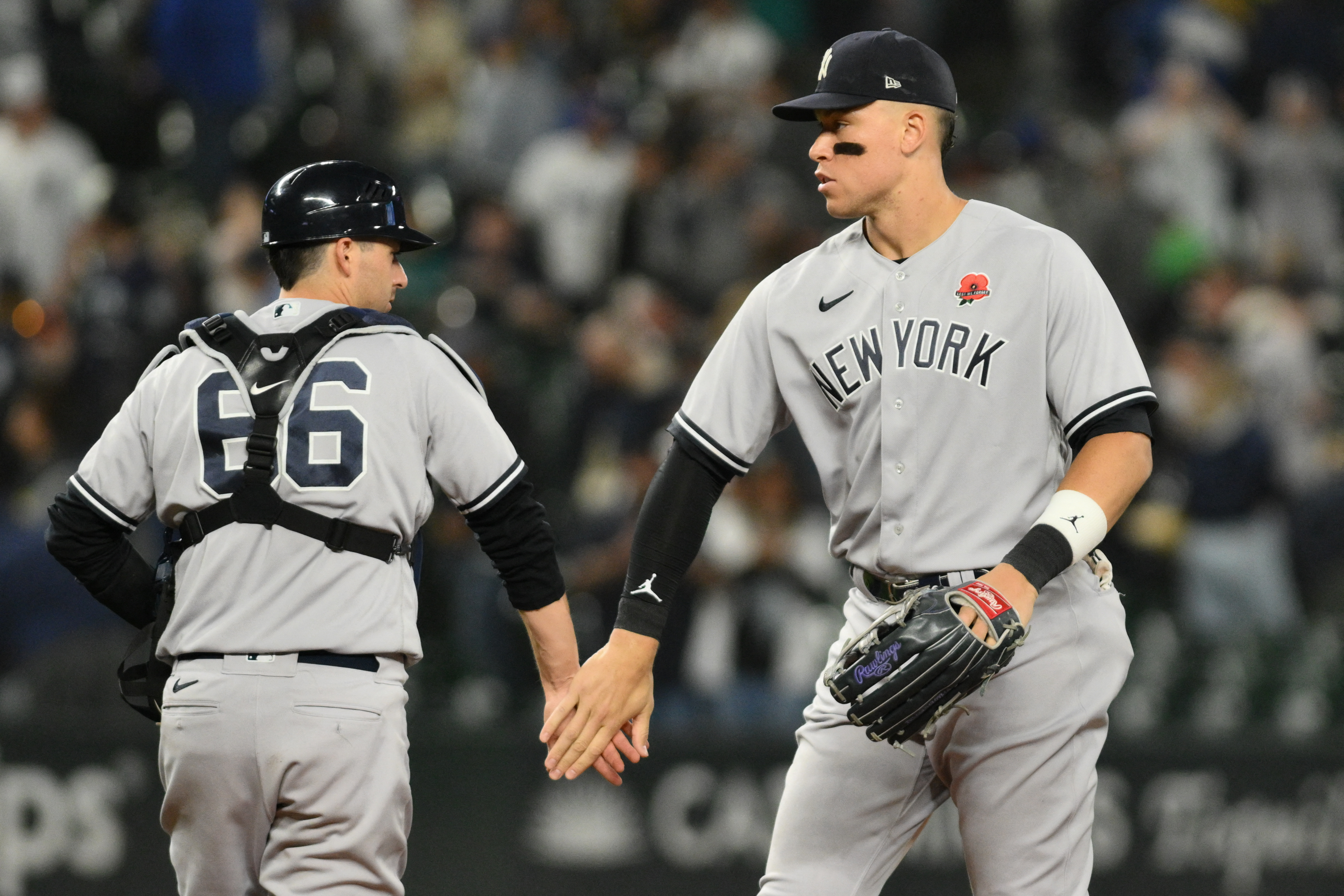 Aar baseball jersey men mlb yankees on Judge homered twice as Yankees beat  Brewers 12-8 to avoid sweep