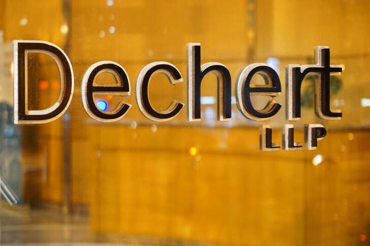 Dechert law firm logo is seen at the entrance to its office in Washington