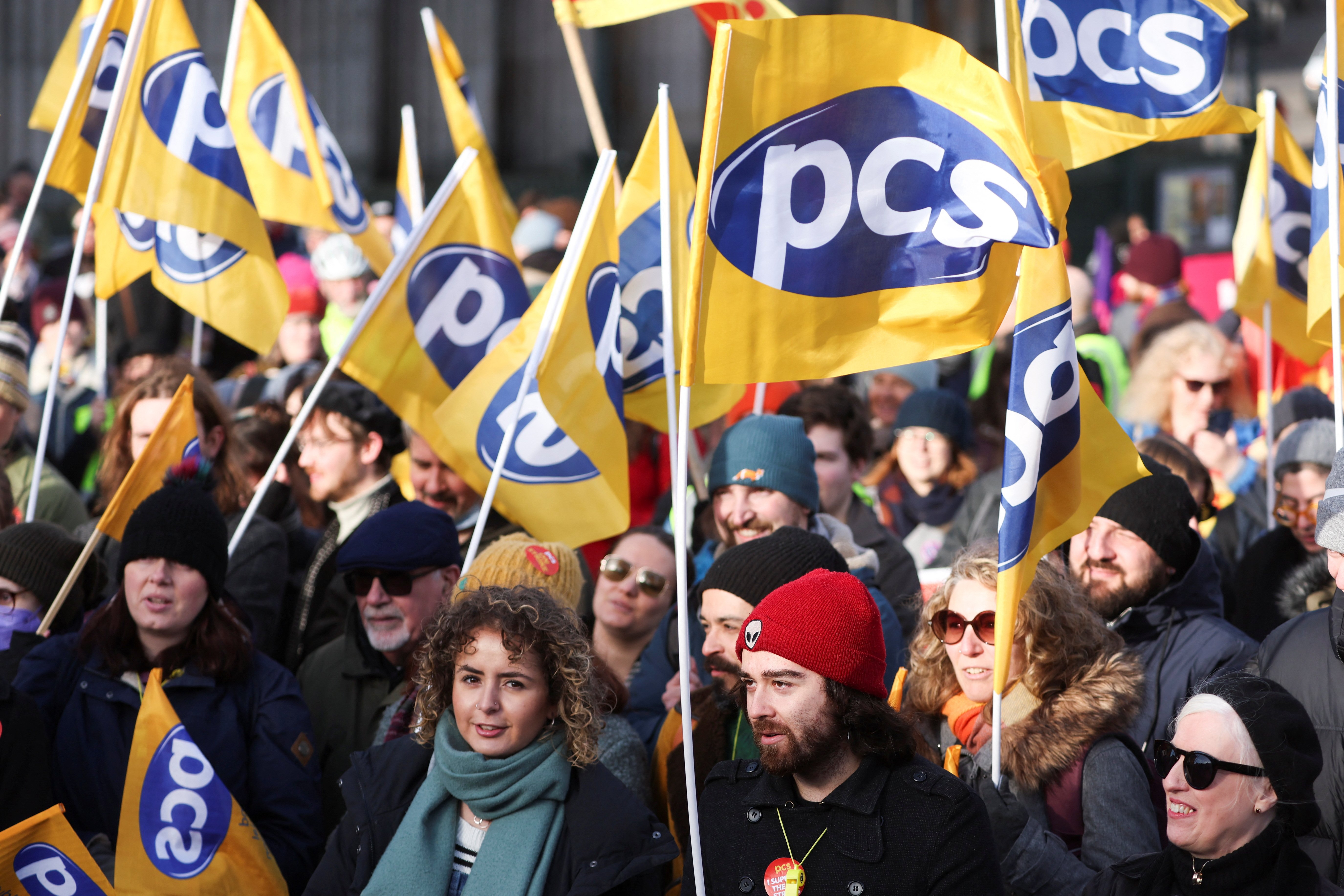 Members of PCS union attend a rally at the Mound, in Edinburgh