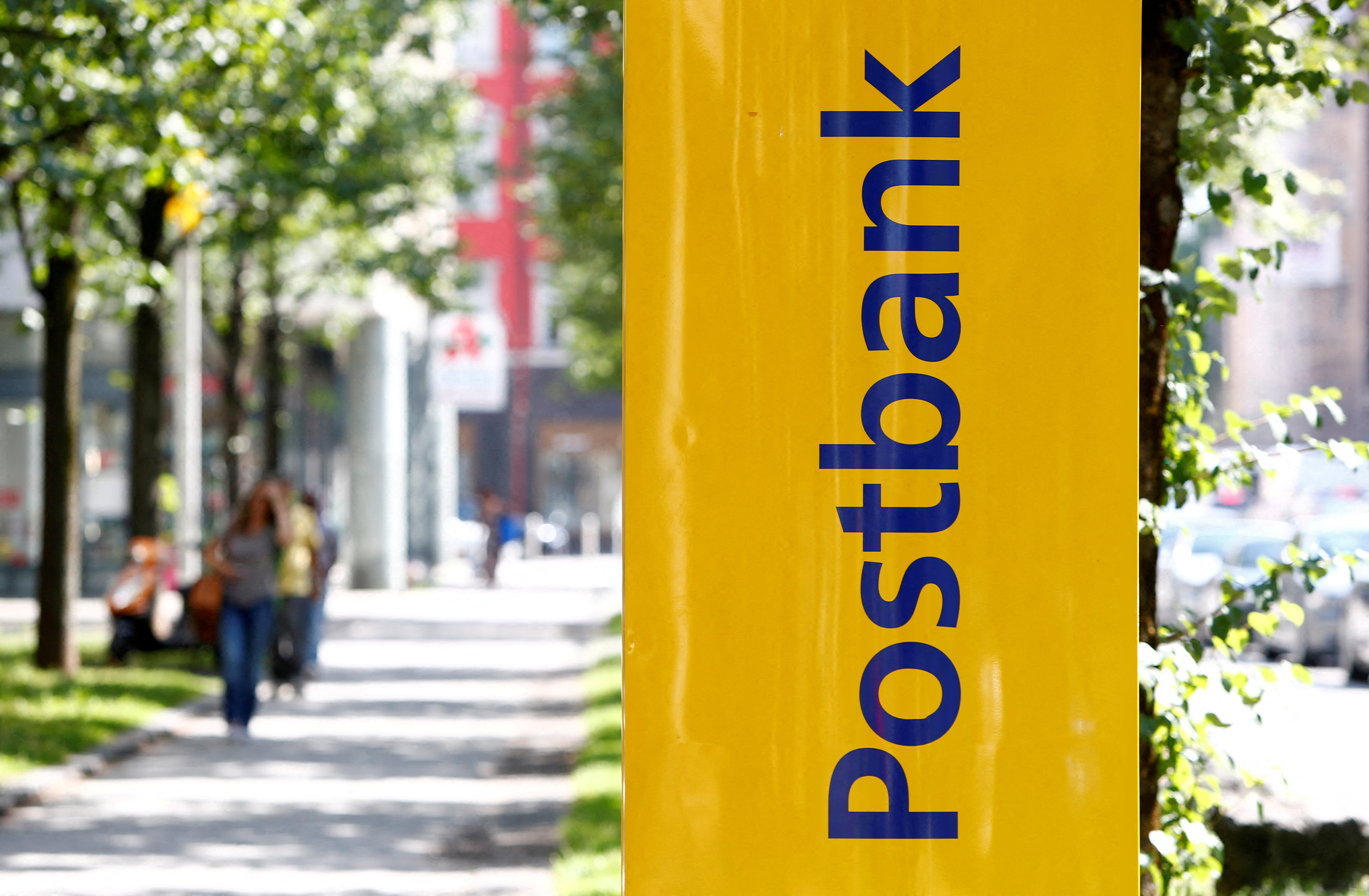 A Postbank sign is seen in Munich
