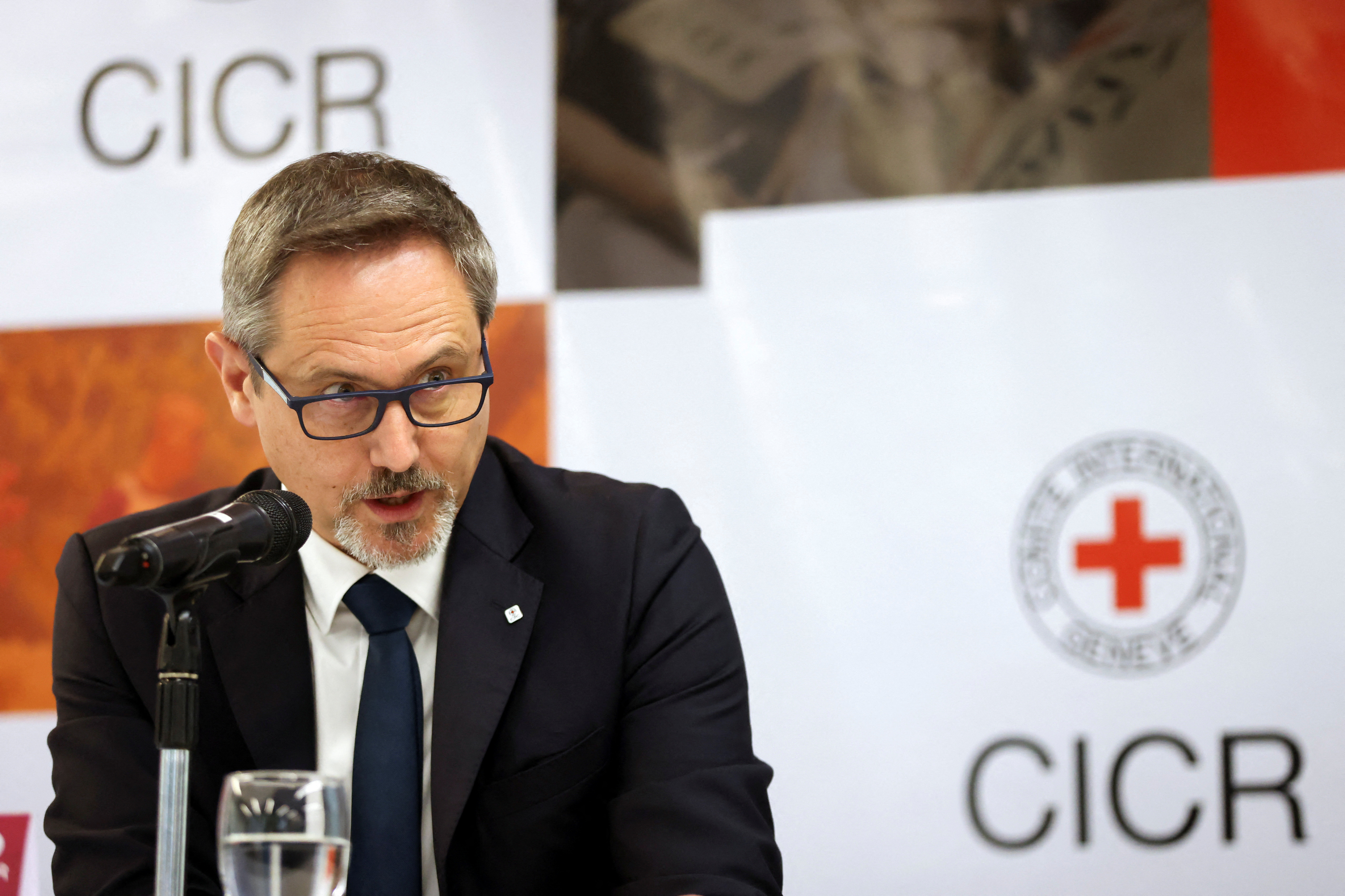 Lorenzo Caraffi, head of ICRC delegation in Colombia, speaks during a news conference in Bogota