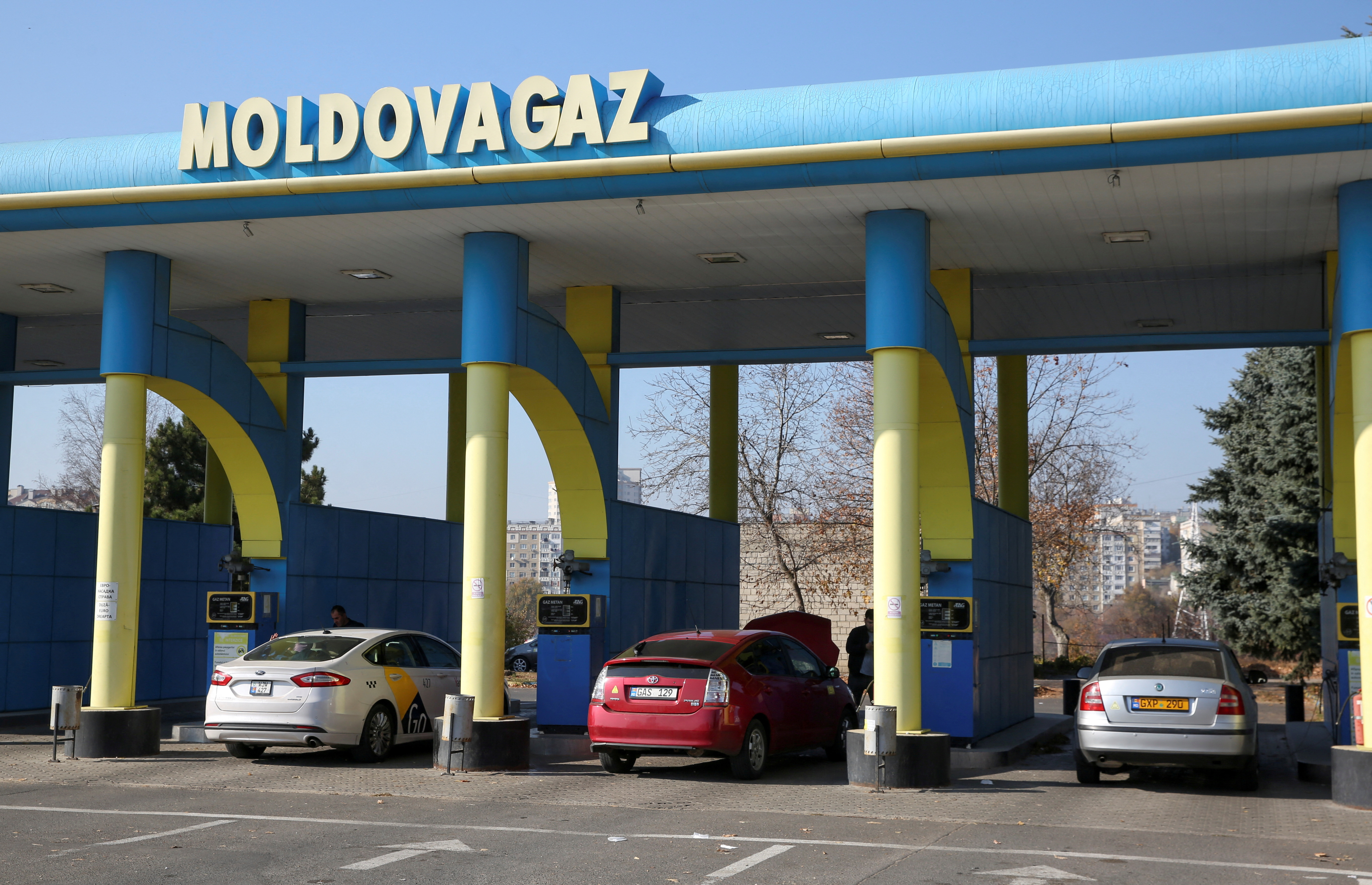 The logo of Moldovagaz energy company is on display in Chisinau