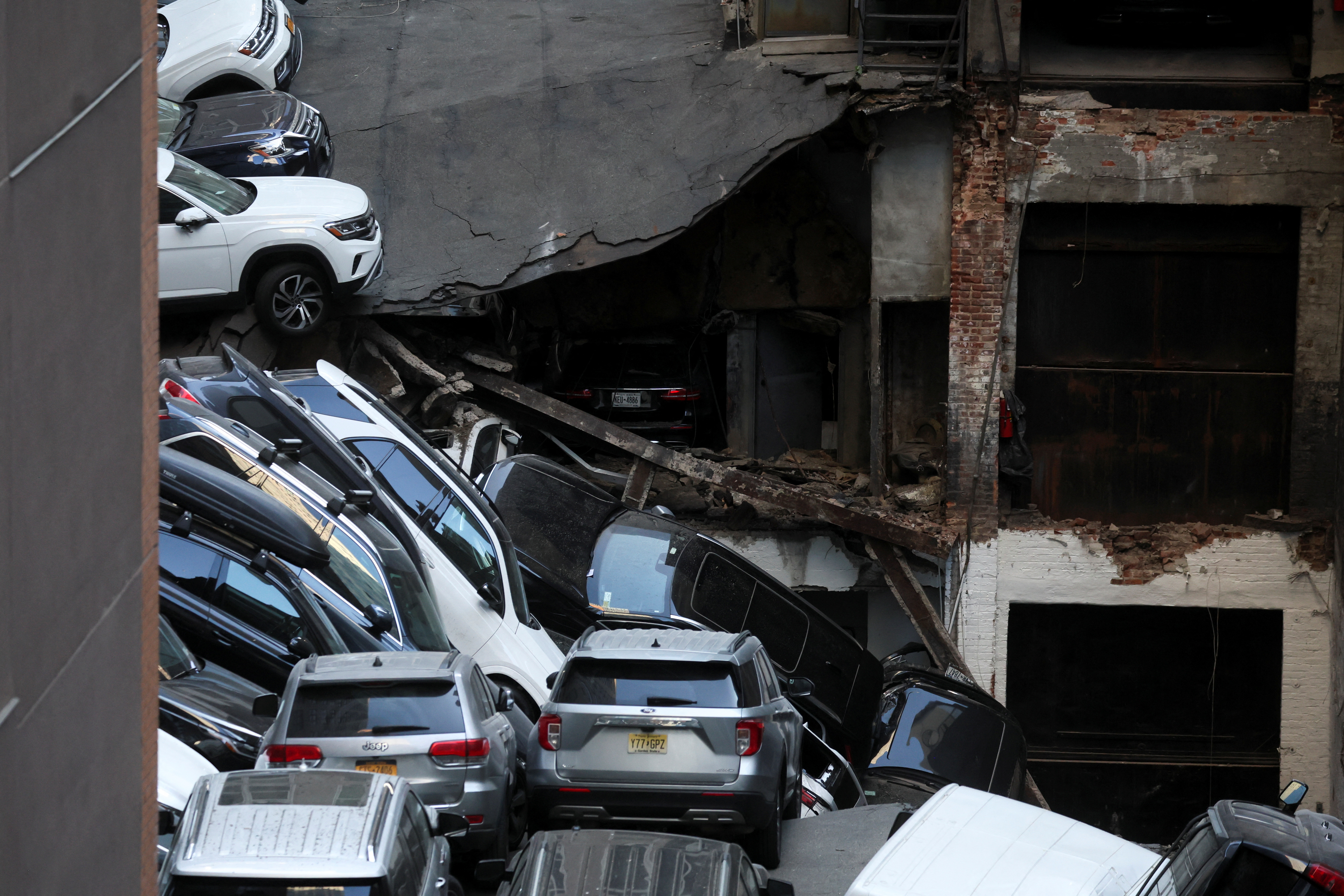 Aftermath of the collapse of a parking garage in the Manhattan borough of New York City