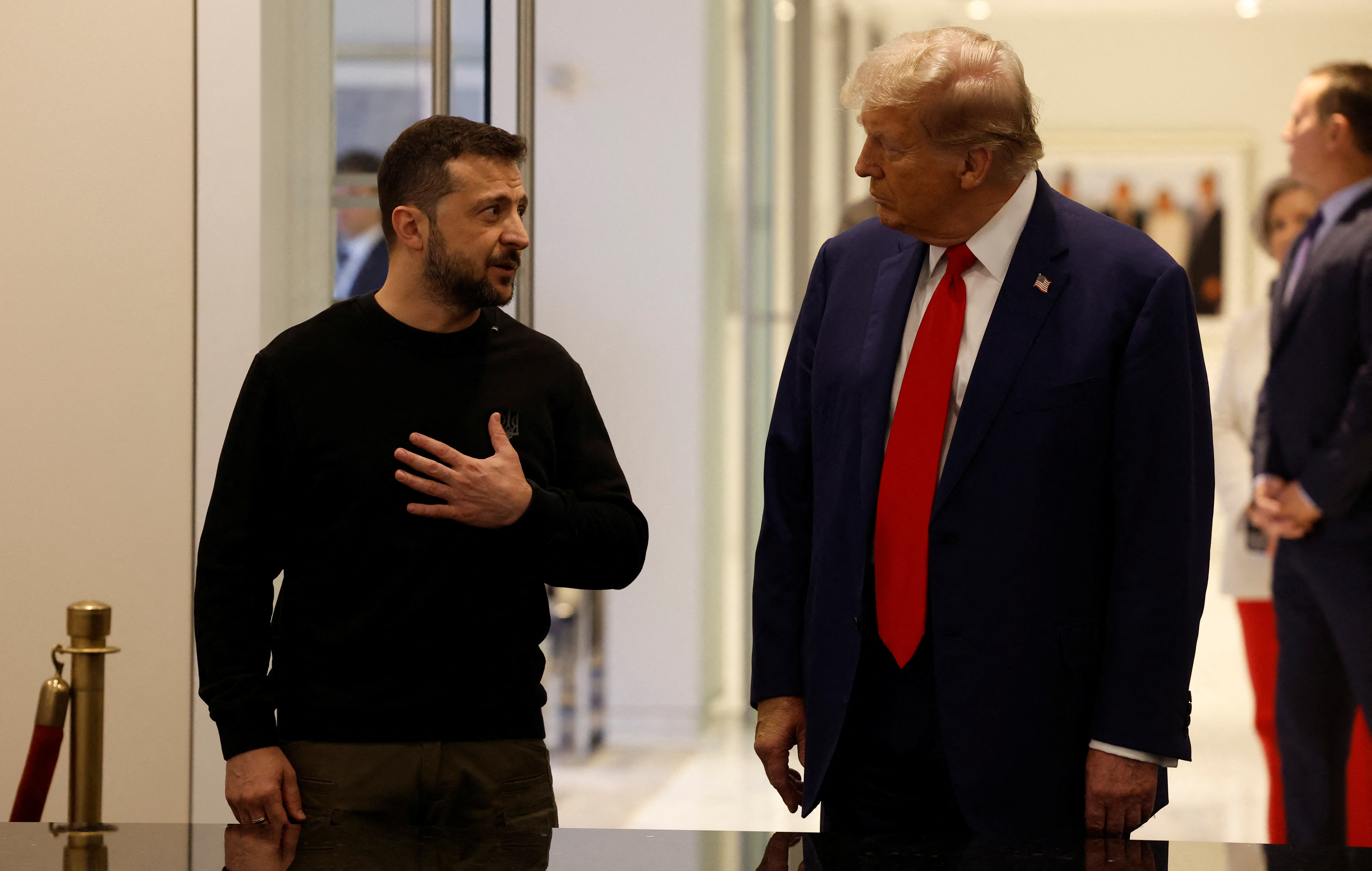 Republican presidential nominee and former U.S. President Donald Trump and Ukraine's President Volodymyr Zelenskiy meet in New York