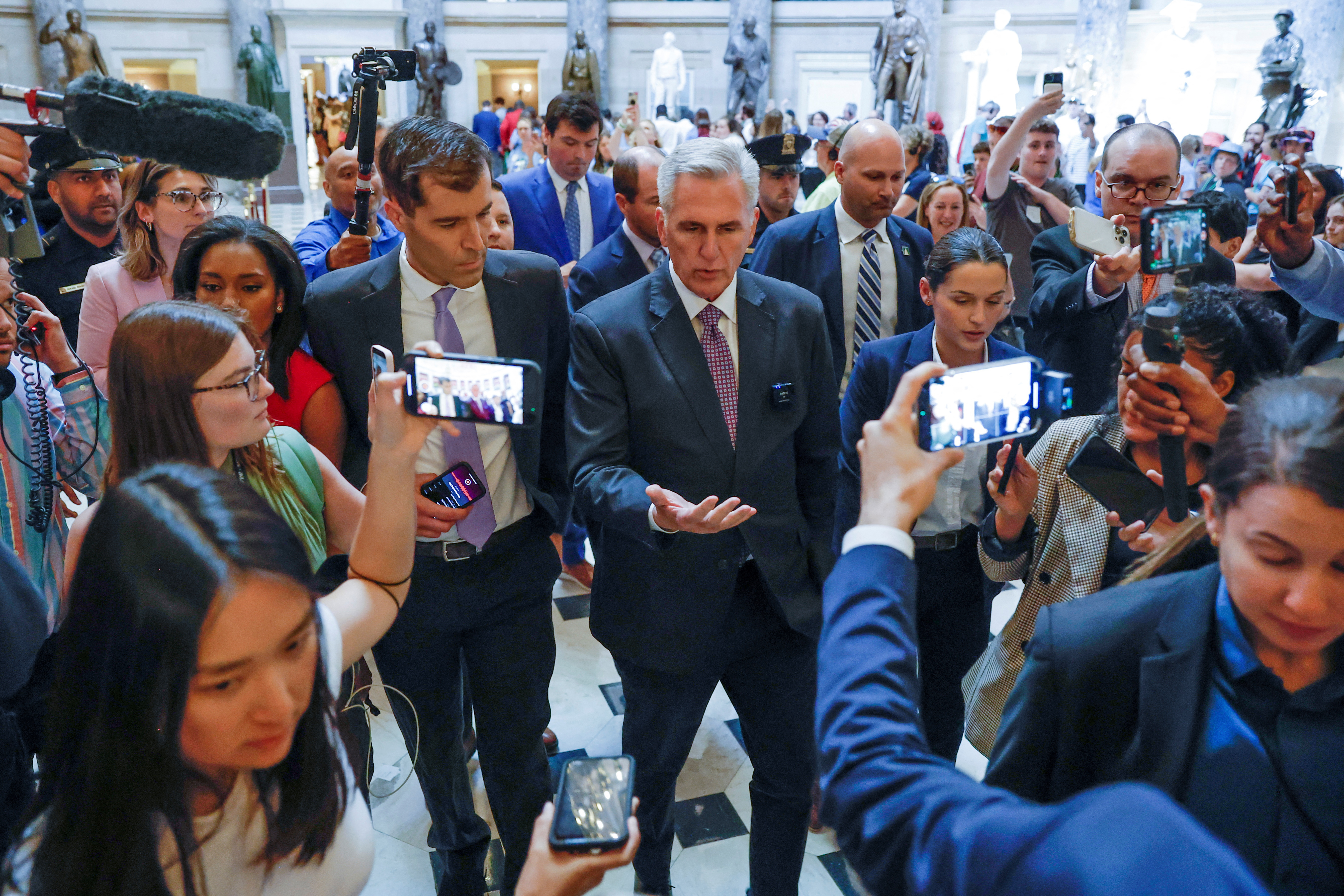 U.S. House Speaker McCarthy talks to reporters at the U.S. Capitol in Washington