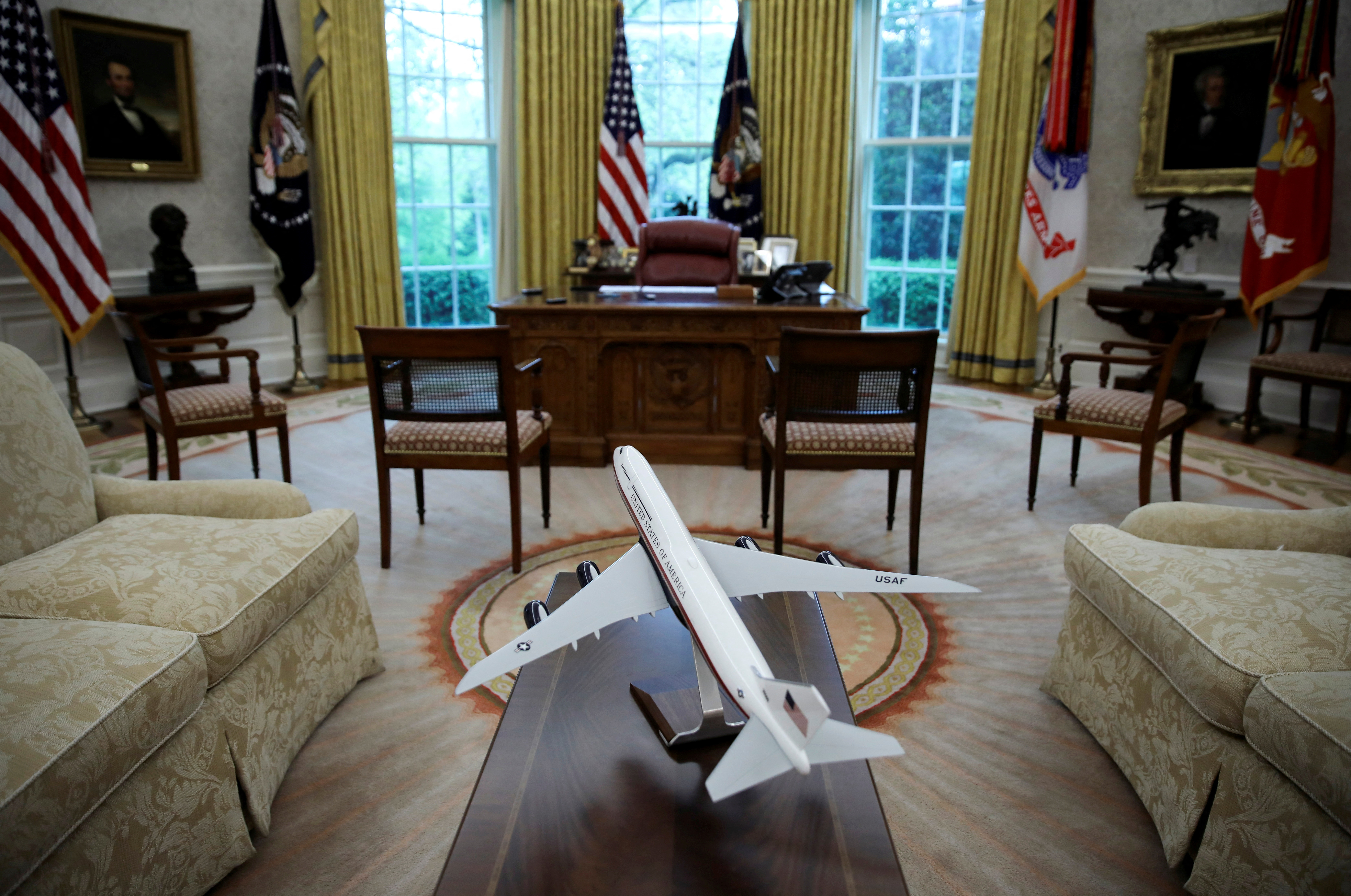 The Oval Office is seen before an interview of U.S. President Trump with Reuters at the White House in Washington