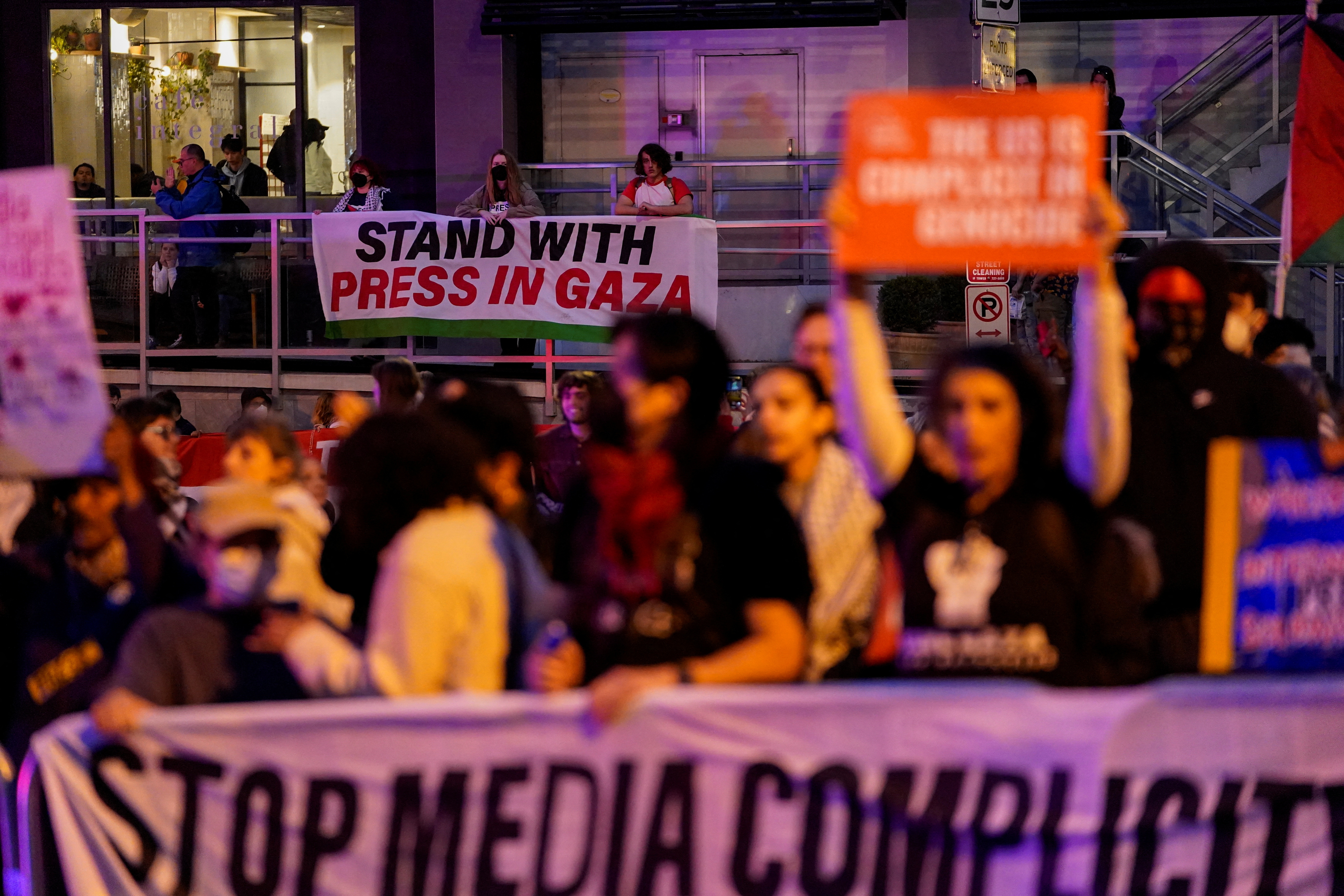 People demonstrate in support of Palestinians in Gaza, during a protest near the annual White House Correspondents’ Association (WHCA) Dinner in Washington