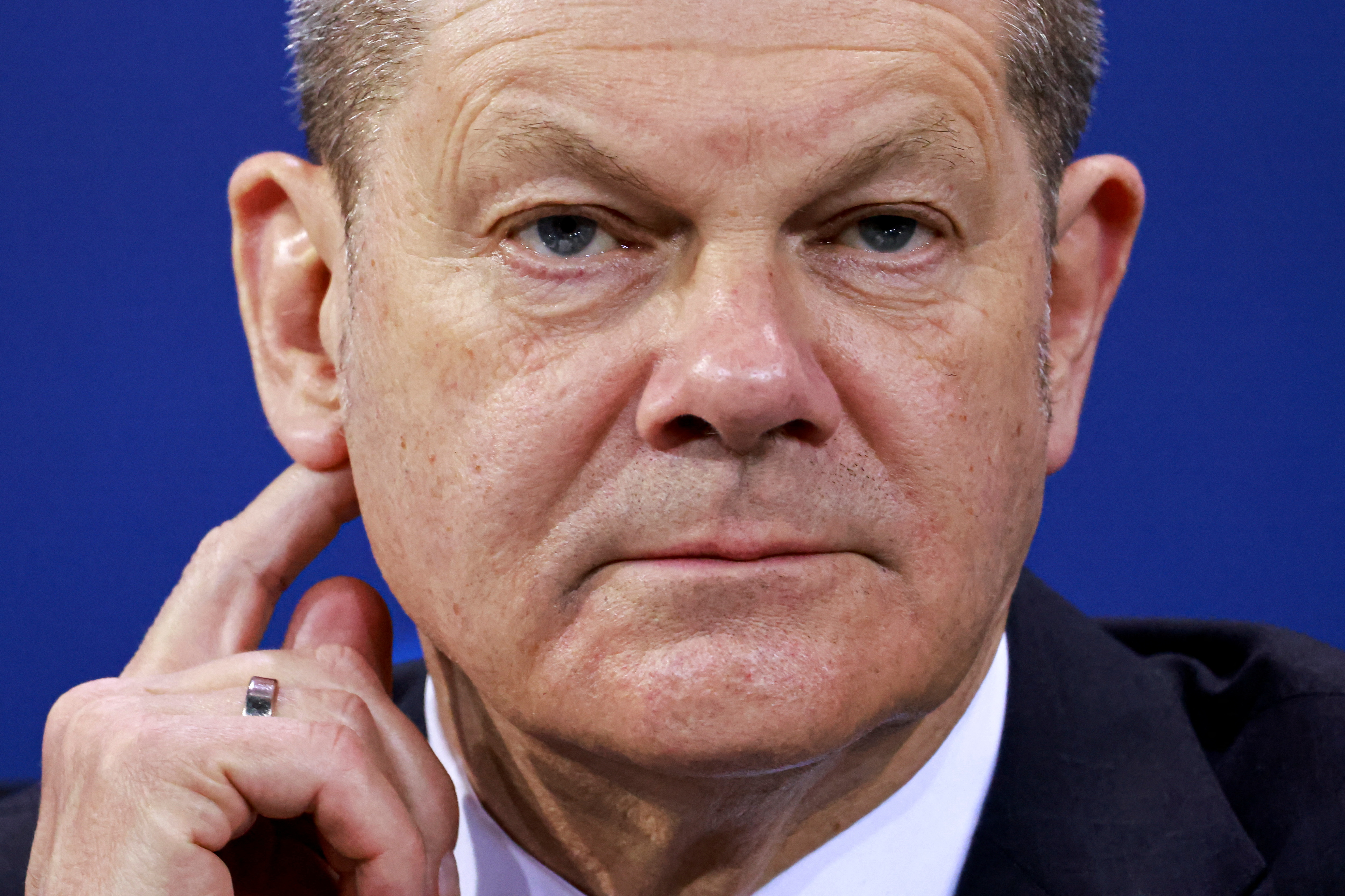 German Chancellor Olaf Scholz holds a news conference, in Berlin