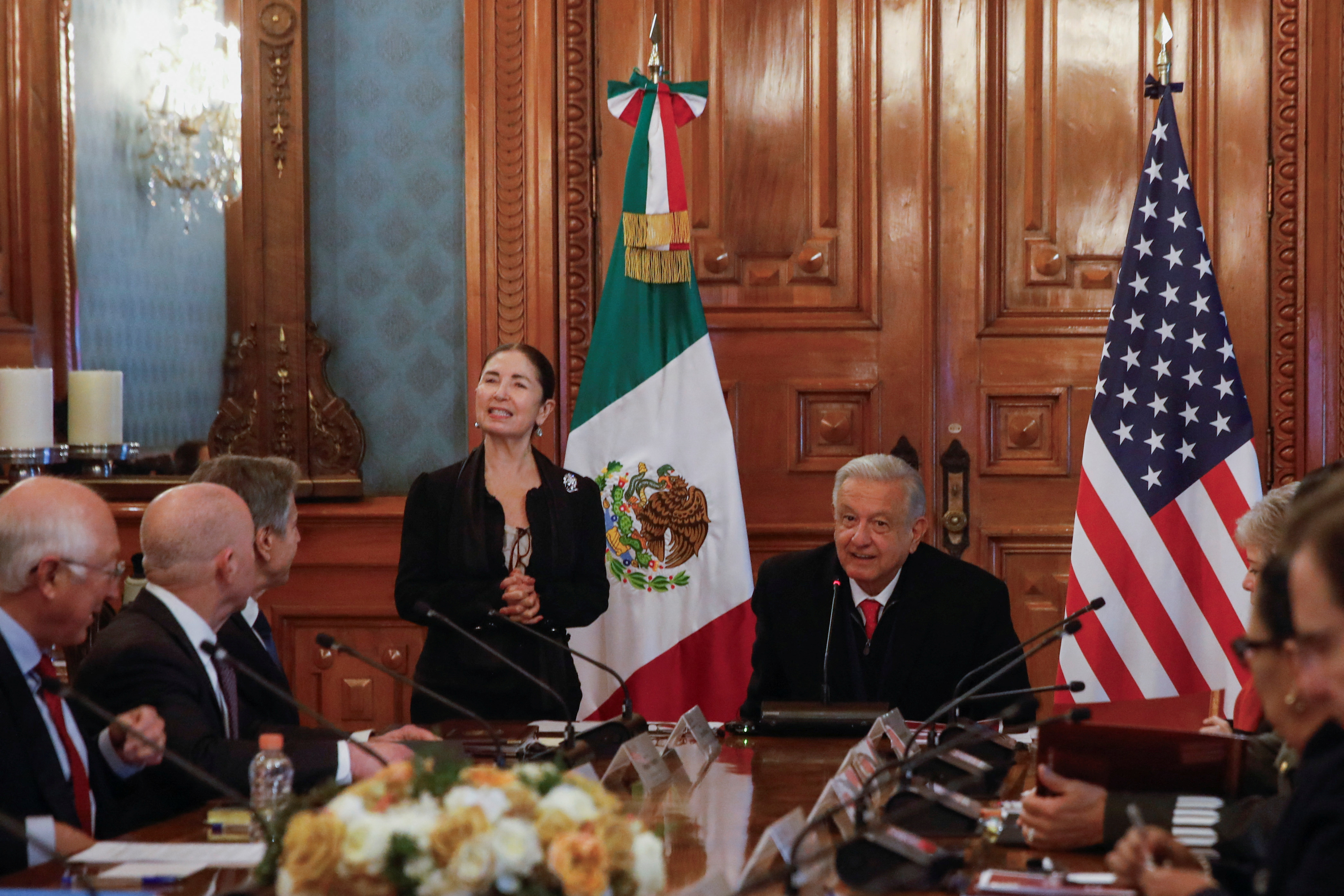 U.S. Secretary of State Blinken and U.S. Secretary of Homeland Security Mayorkas attend a meeting in Mexico City