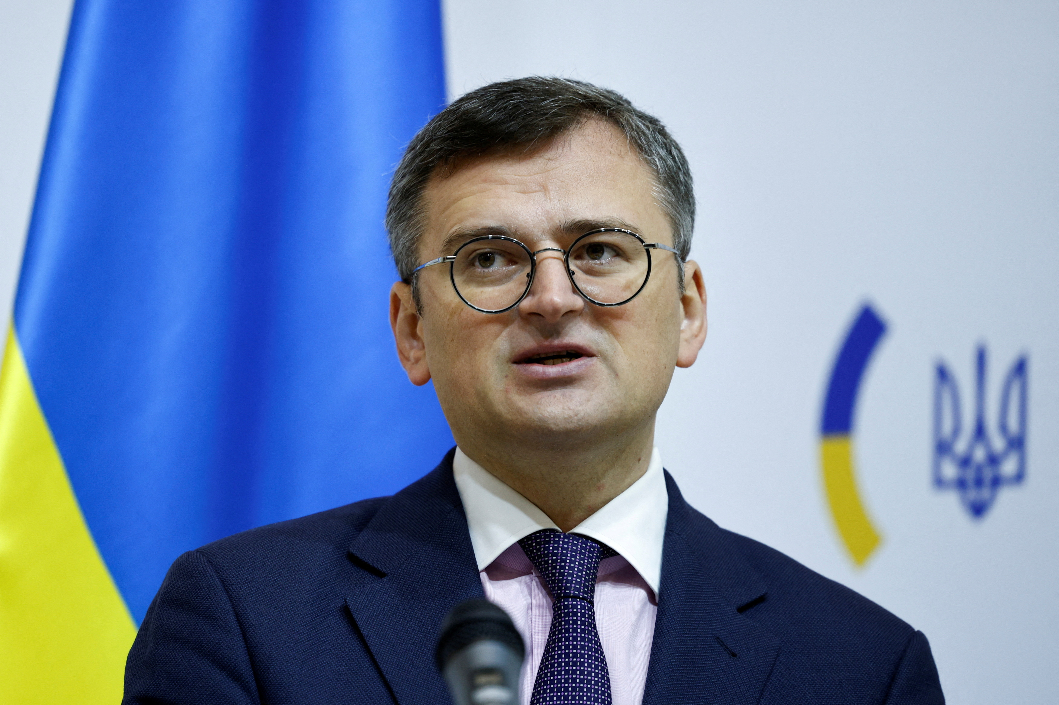 Ukrainian Foreign Minister Kuleba attends a news conference in Kyiv