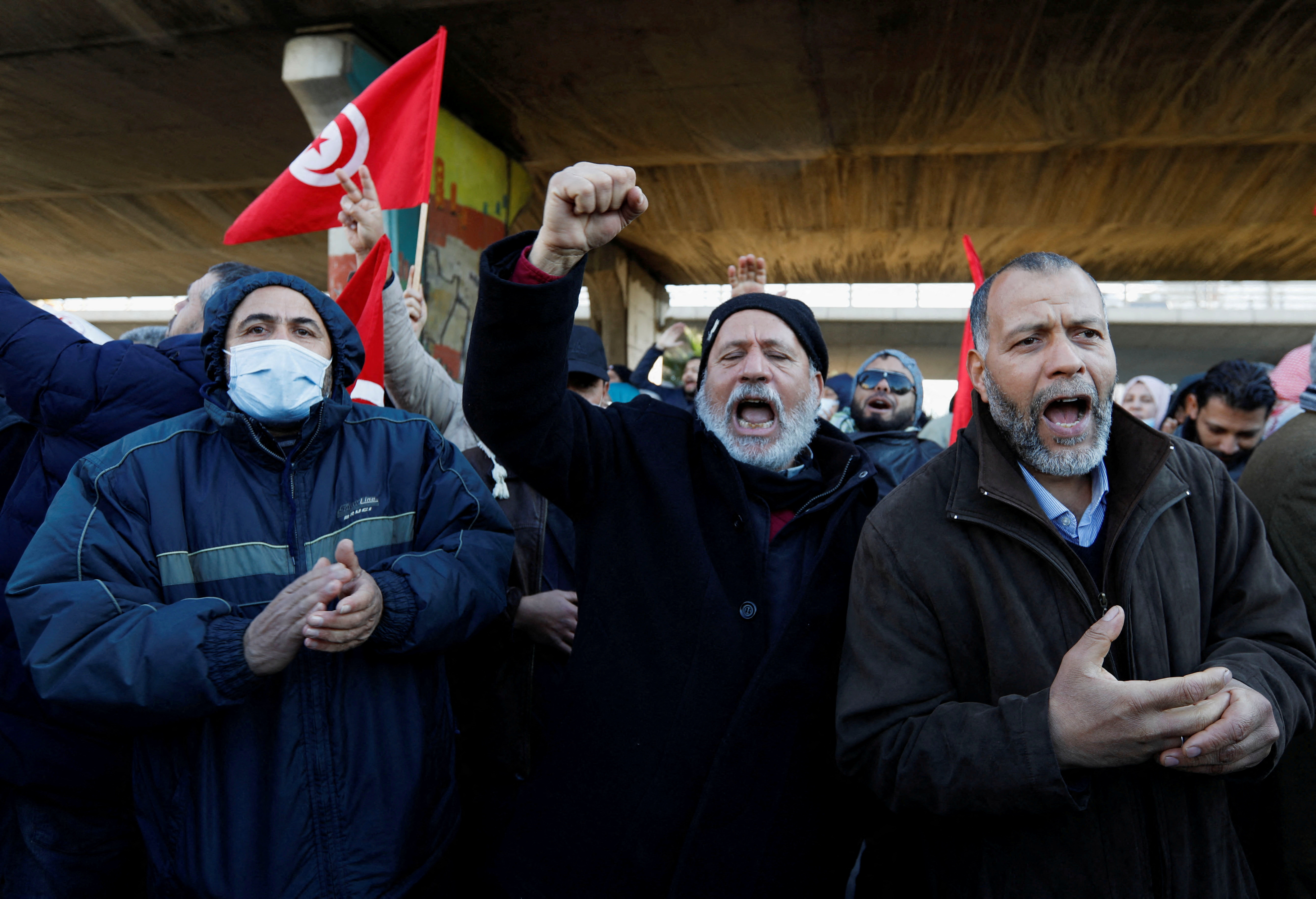 Protest against Tunisian President Saied's seizure of governing power, in Tunis
