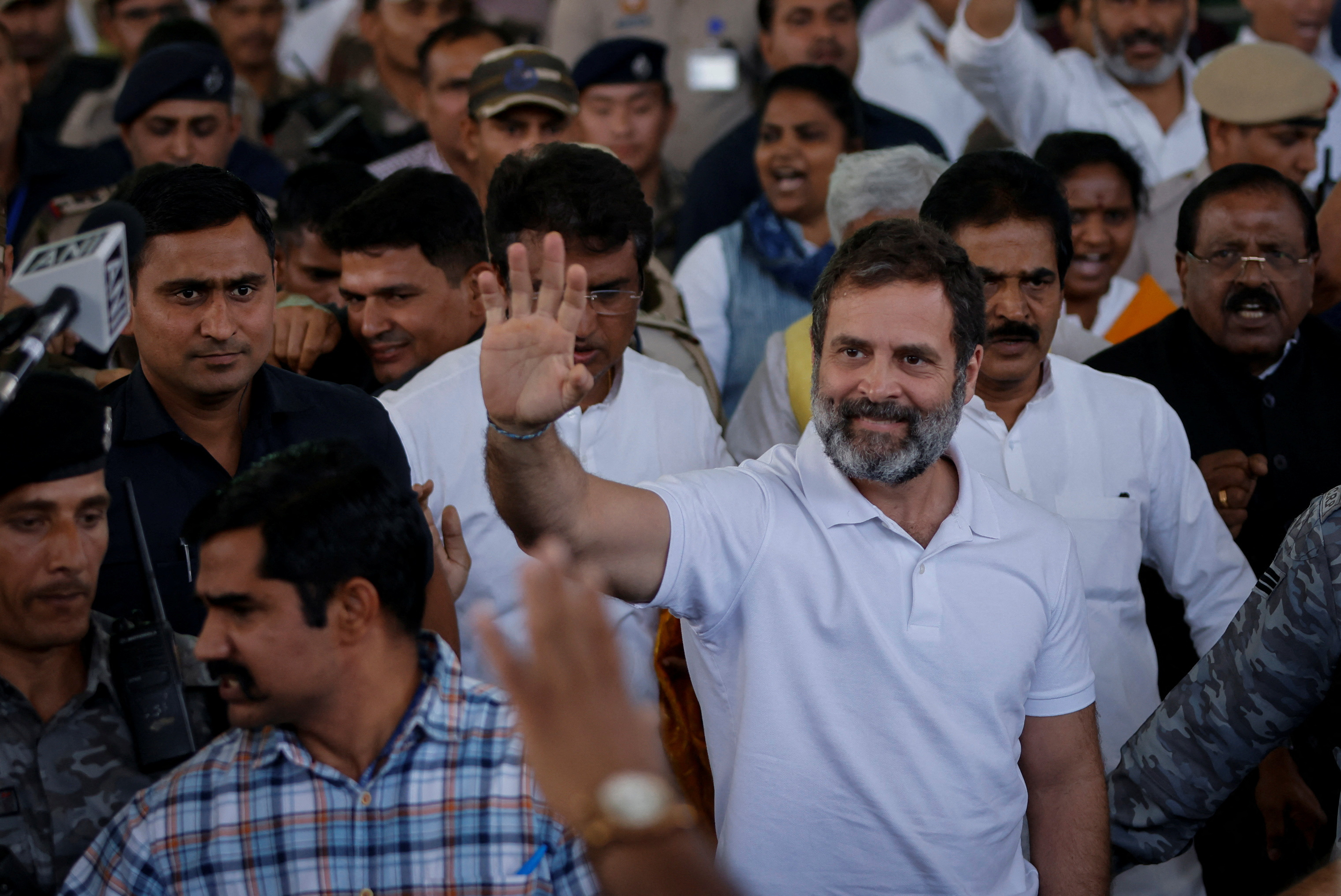 Rahul Gandhi, a senior leader of India's main opposition Congress party, arrives at the New Delhi airport