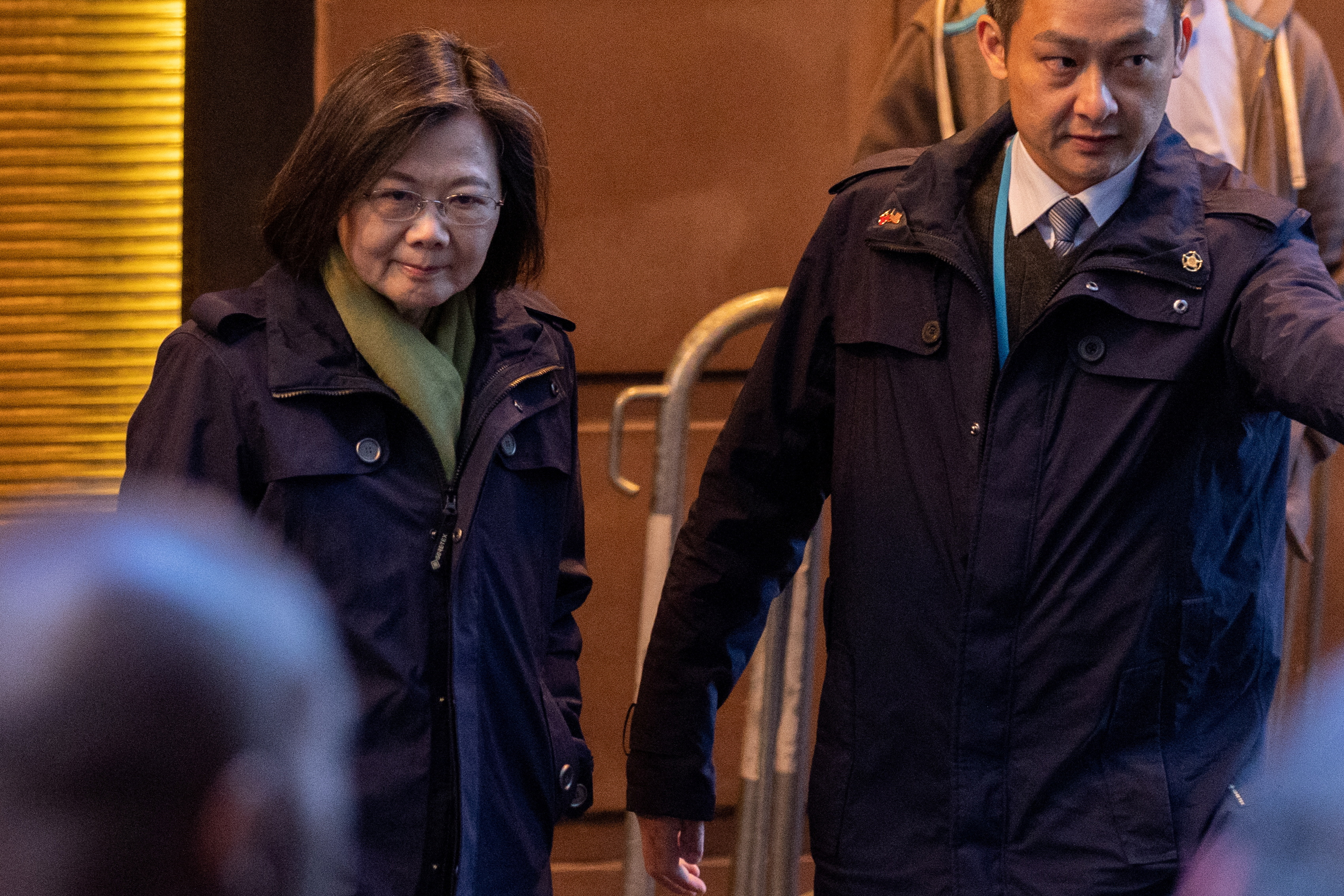 Taiwan's President Tsai Ing-wen departs the Lotte Hotel in Manhattan in New York City