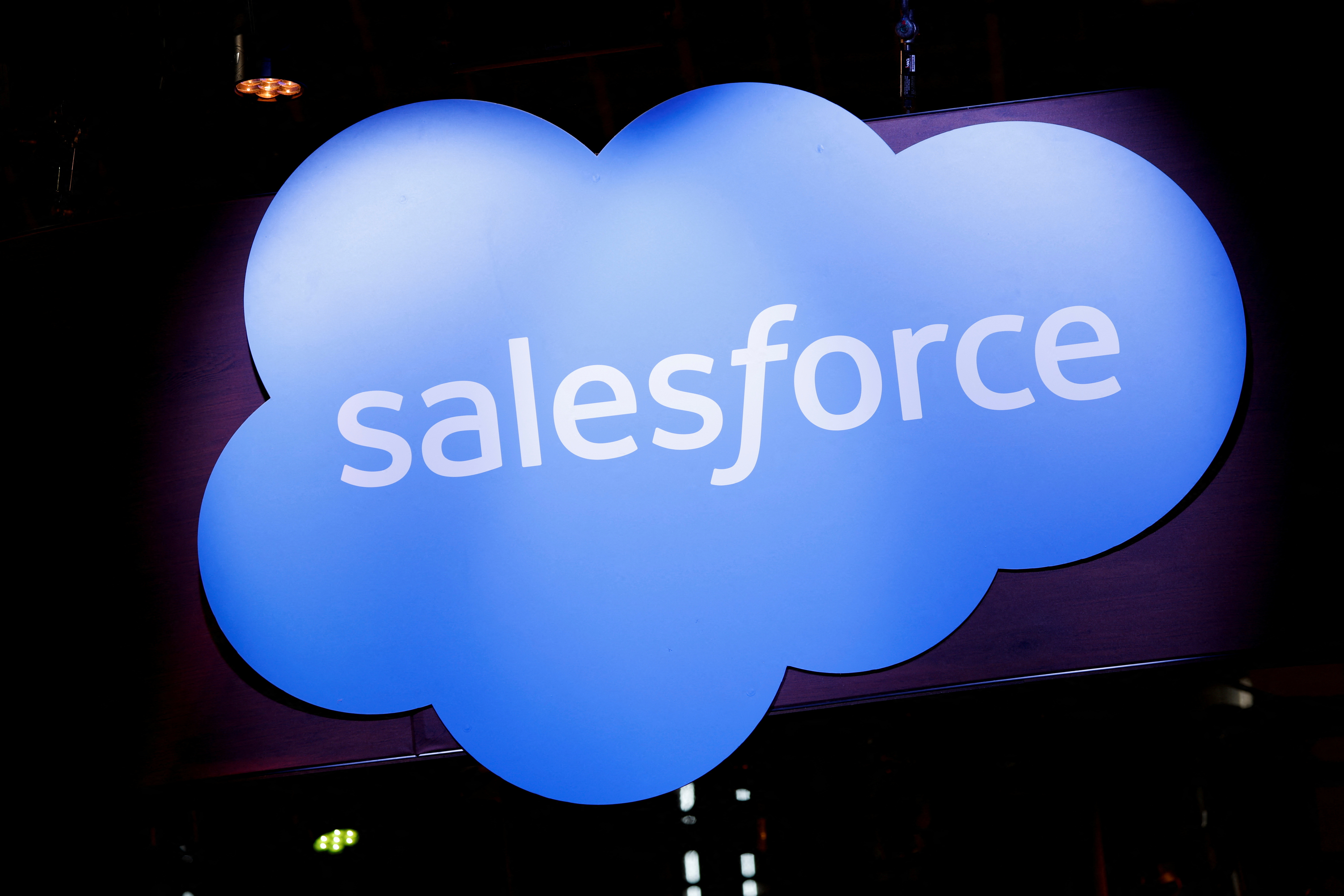 A logo of Salesforce is seen at its exhibition space, at the Viva Technology conference in Paris, France