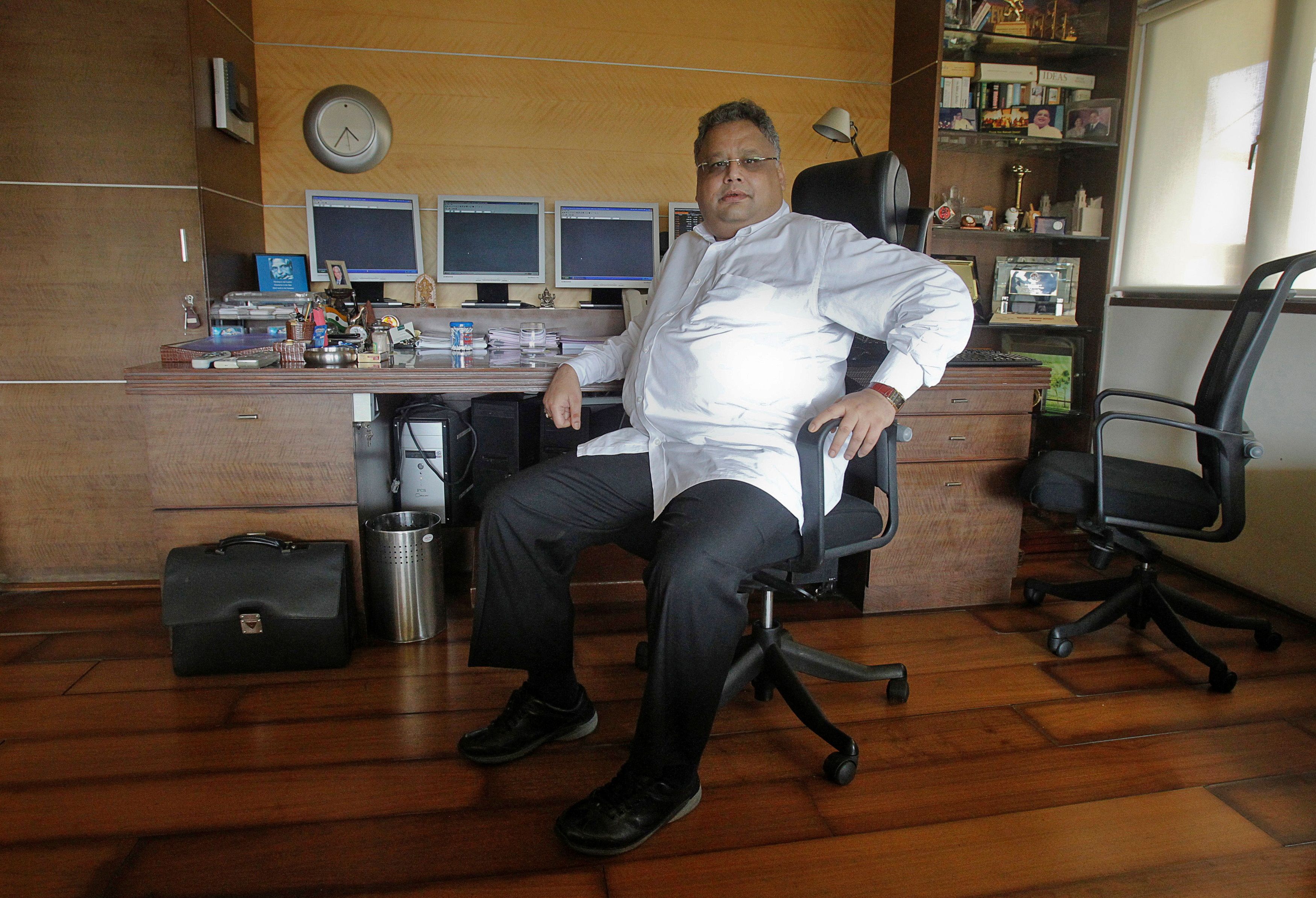 Investor Rakesh Jhunjhunwala poses for a picture in his office in Mumbai