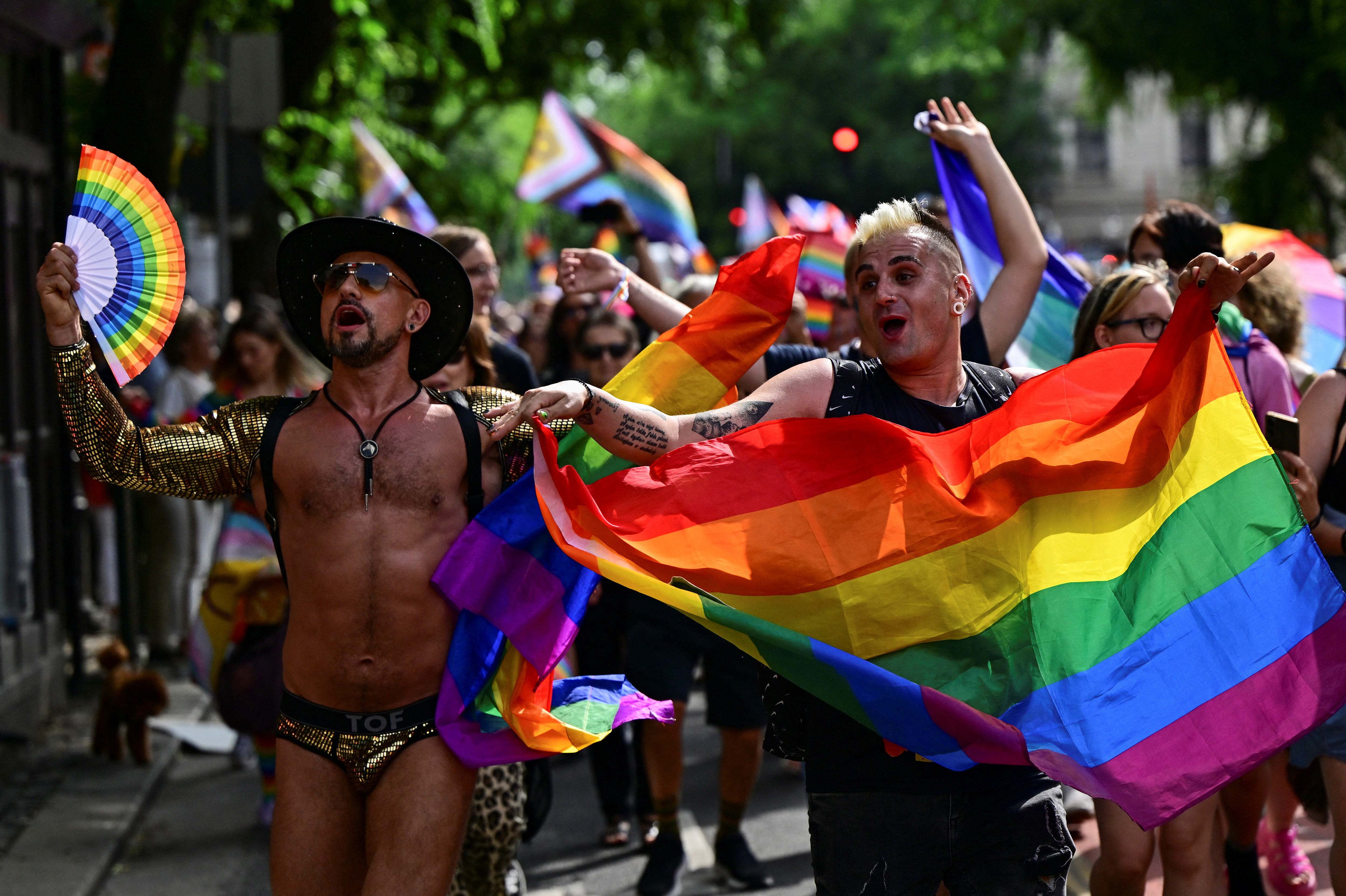 People attend the annual Pride march in Budapest