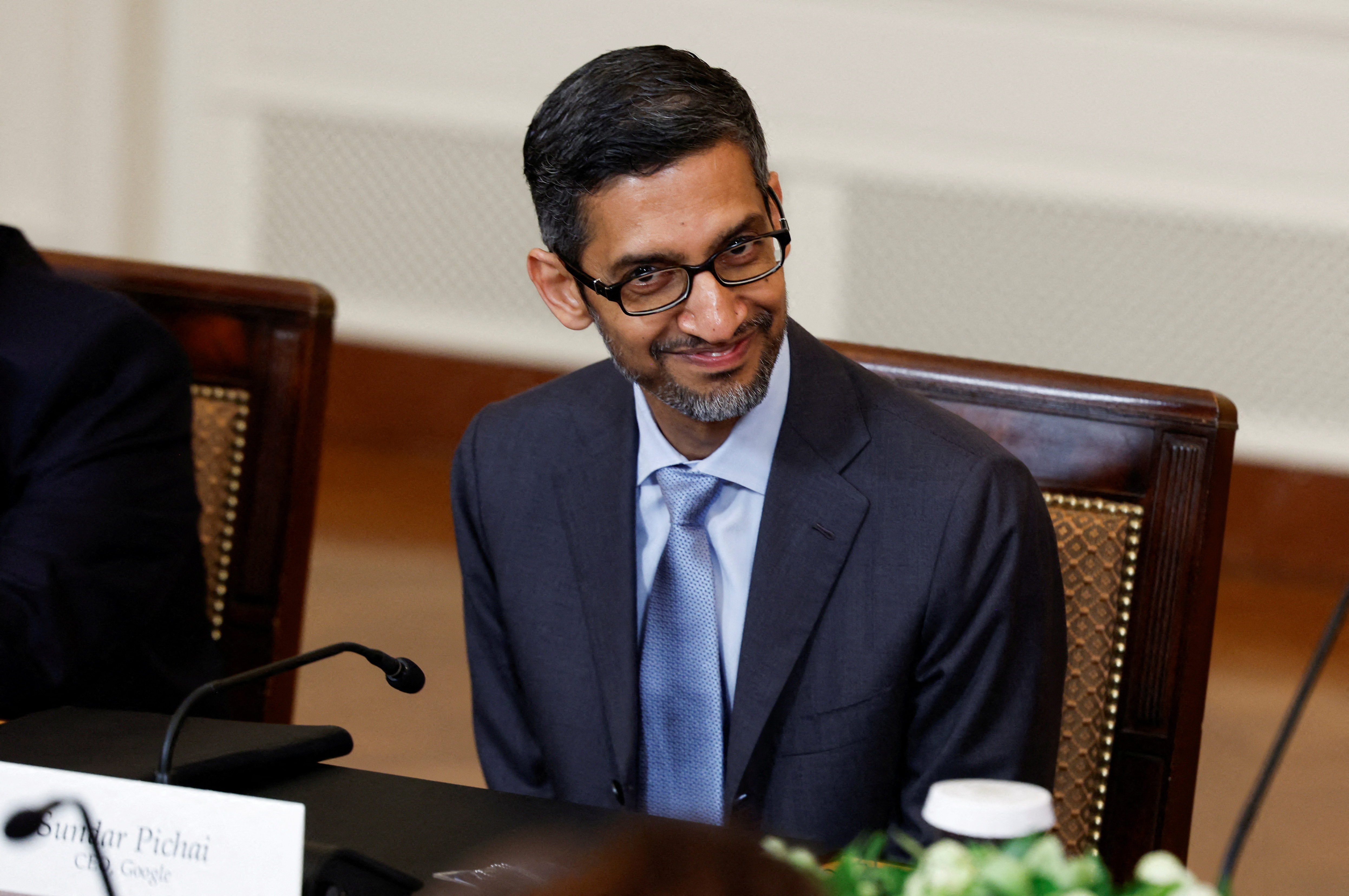 Sundar Pichai, CEO of Google, during a meeting with U.S. President Biden and India's Prime Minister Modi in Washington