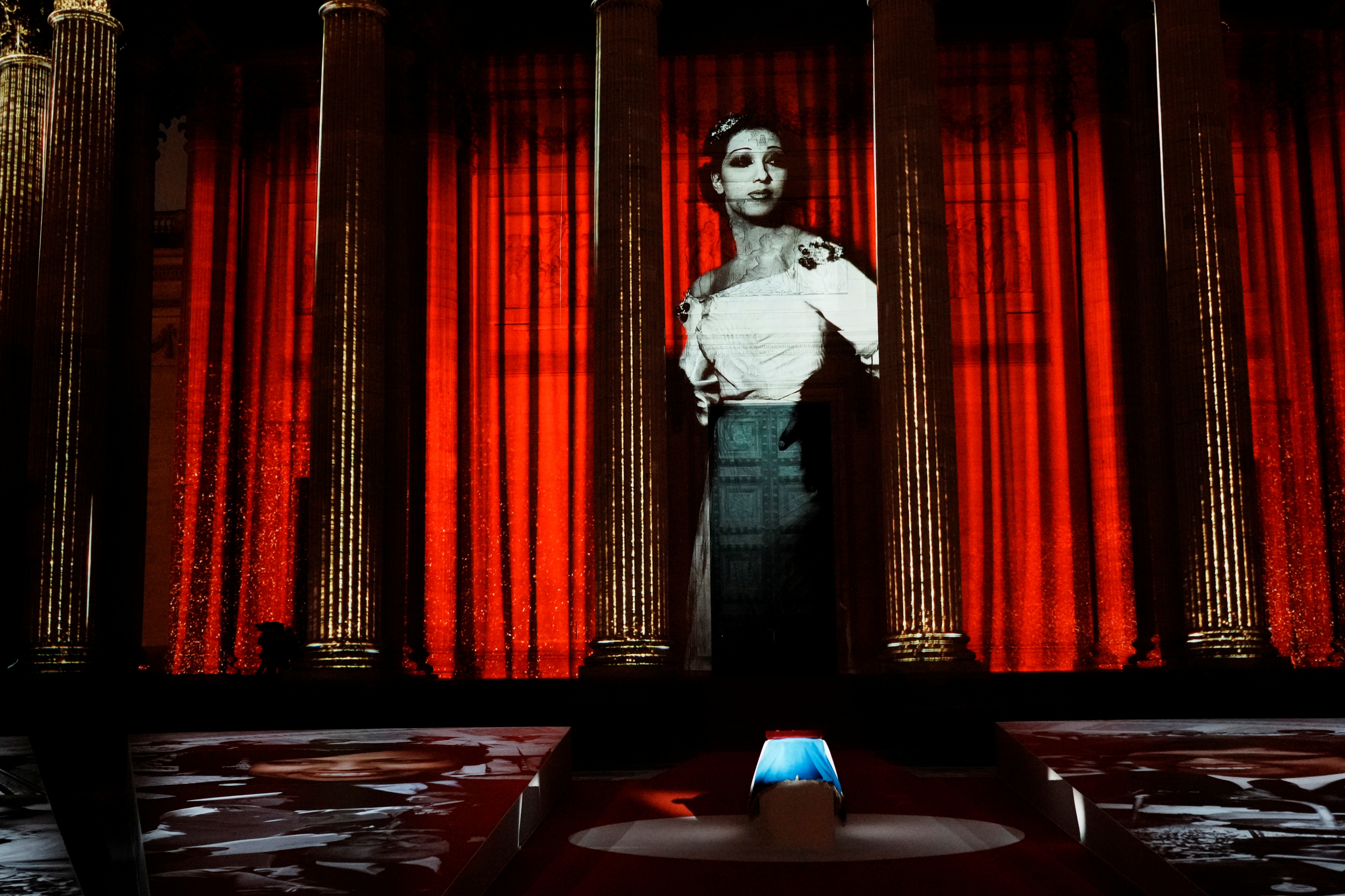 An image of Josephine Baker is projected on the Pantheon monument during her induction ceremony in Paris, France, November 30, 2021. Thibault Camus/Pool via REUTERS