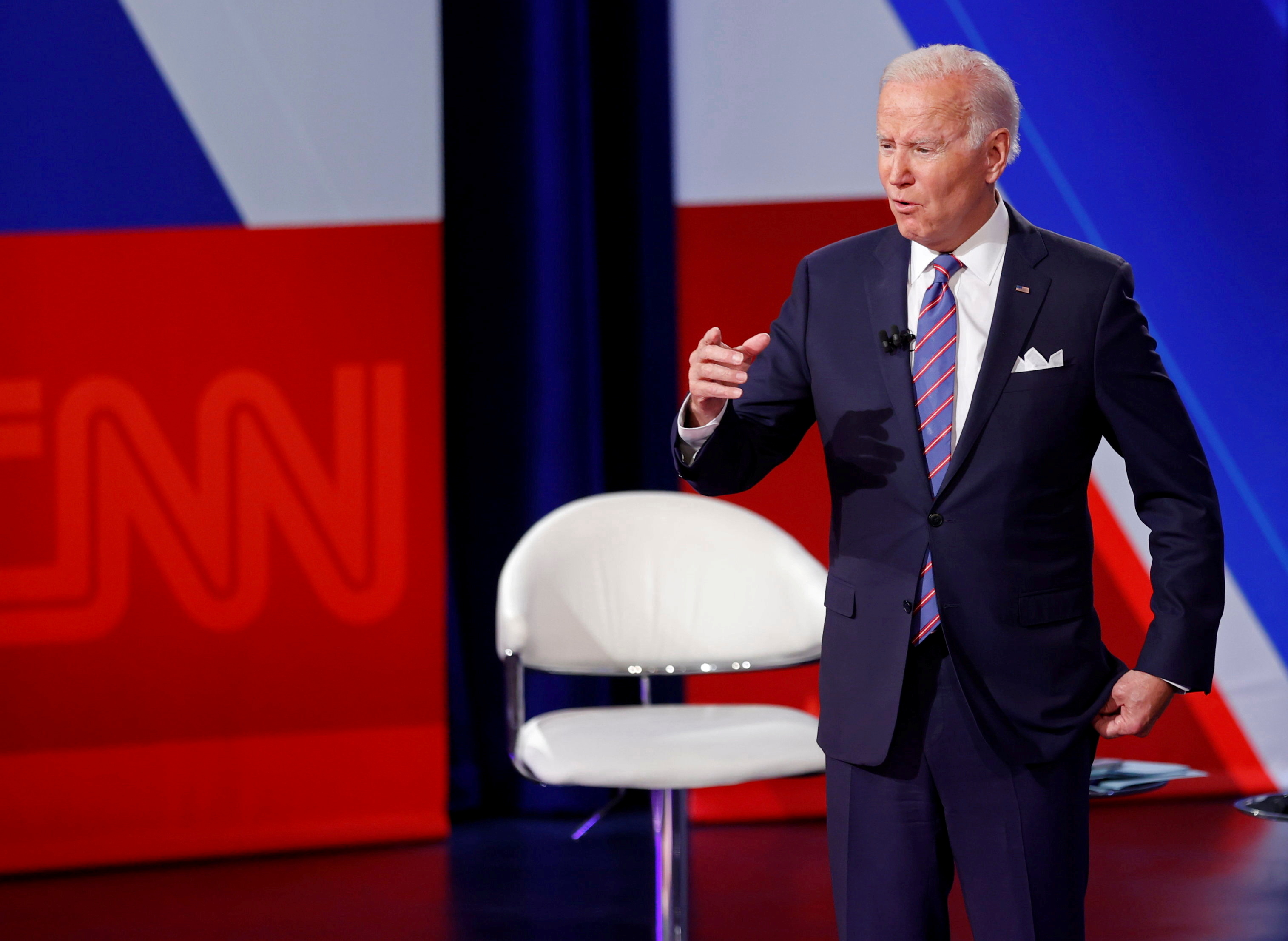 U.S. President Joe Biden participates in a town hall with CNN's Anderson Cooper in Baltimore