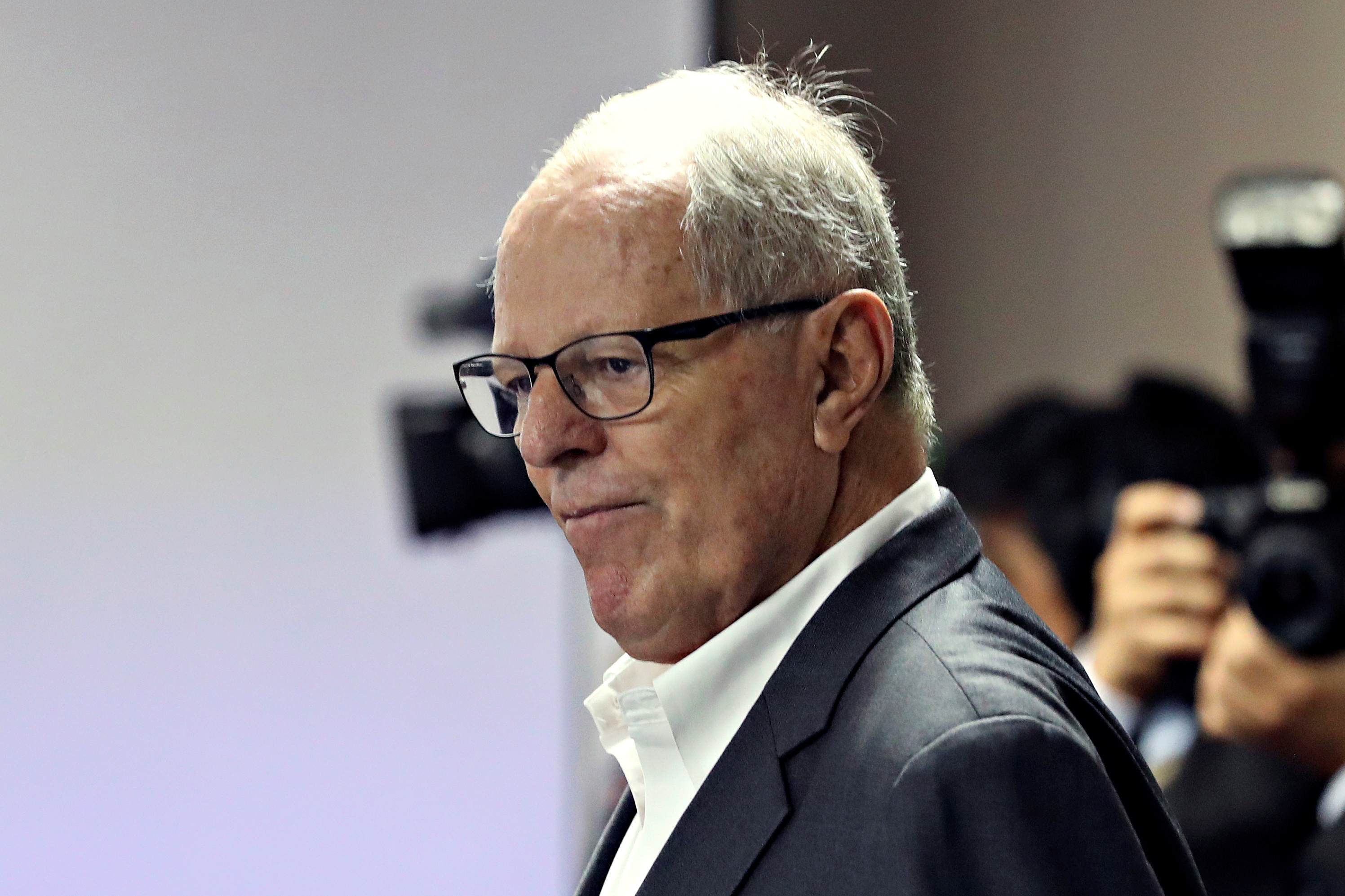 Peru's former President Pedro Pablo Kuczynski is seen at a court, after his arrest as part of an investigation into money laundering, in Lima