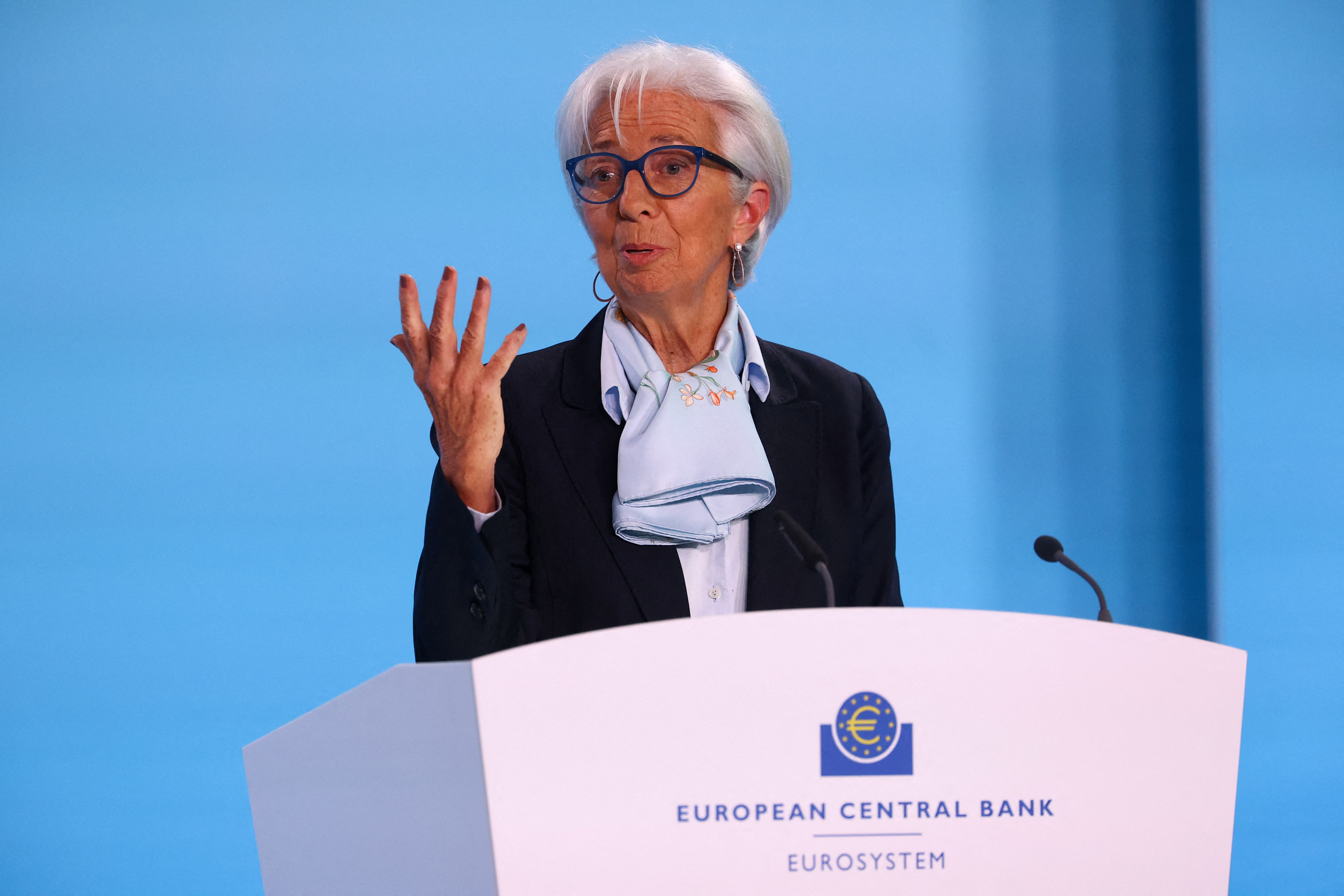 ECB president Lagarde speaks following the Governing Council's monetary policy meeting, in Frankfurt