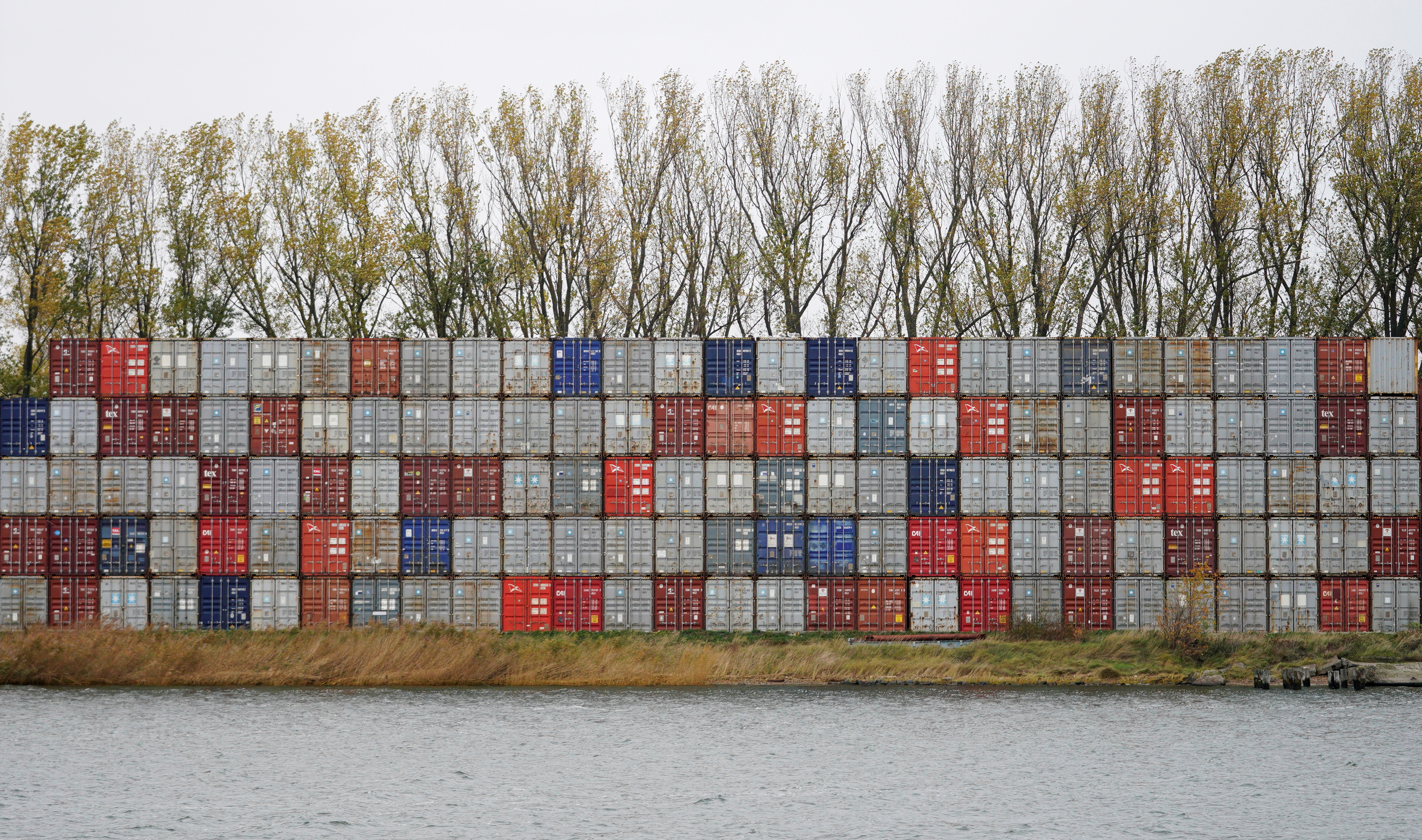 A view shows shipping containers at a port in Baltiysk