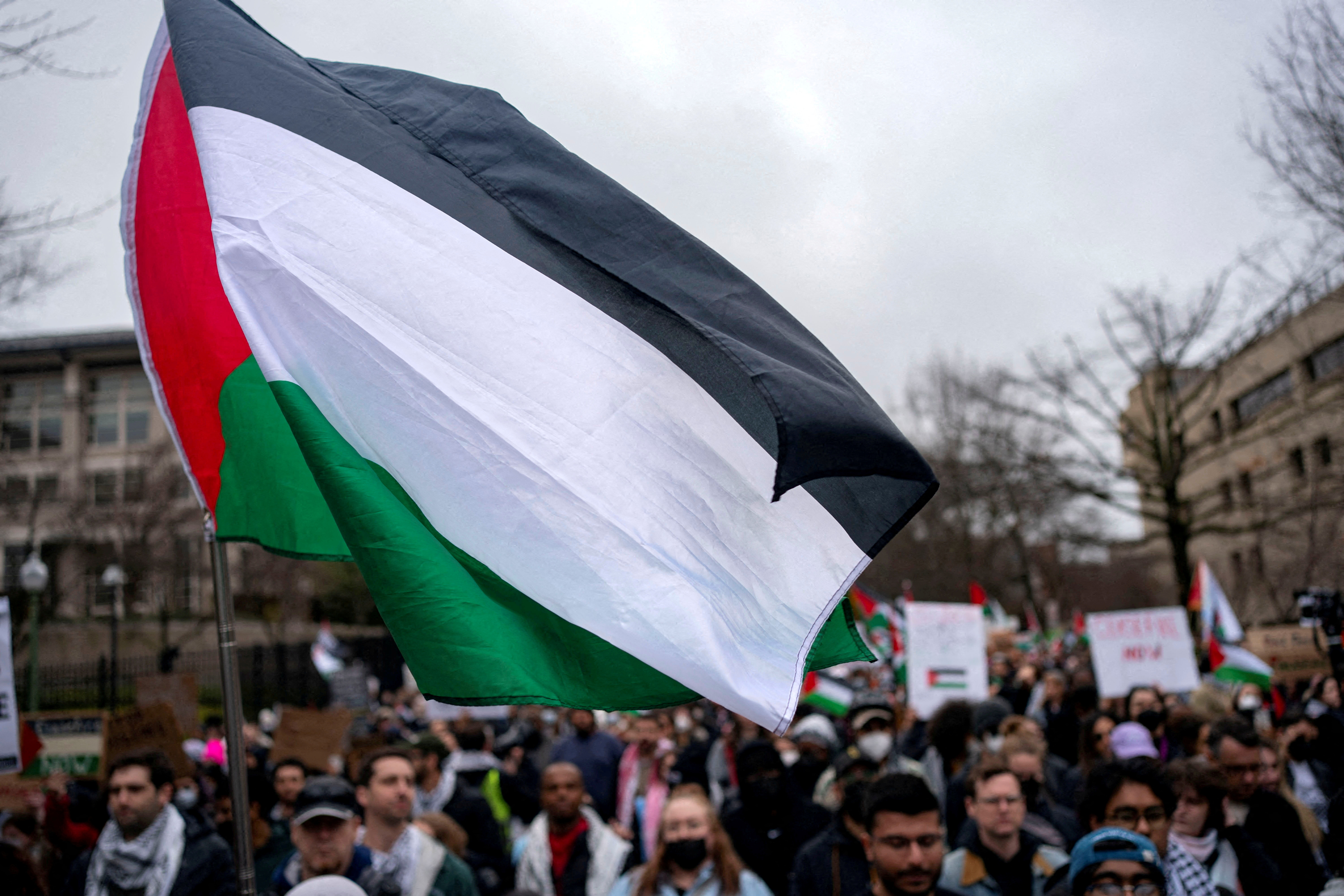 Pro-Palestinian Demonstrators Rally Outside Israeli Embassy in Washington DC