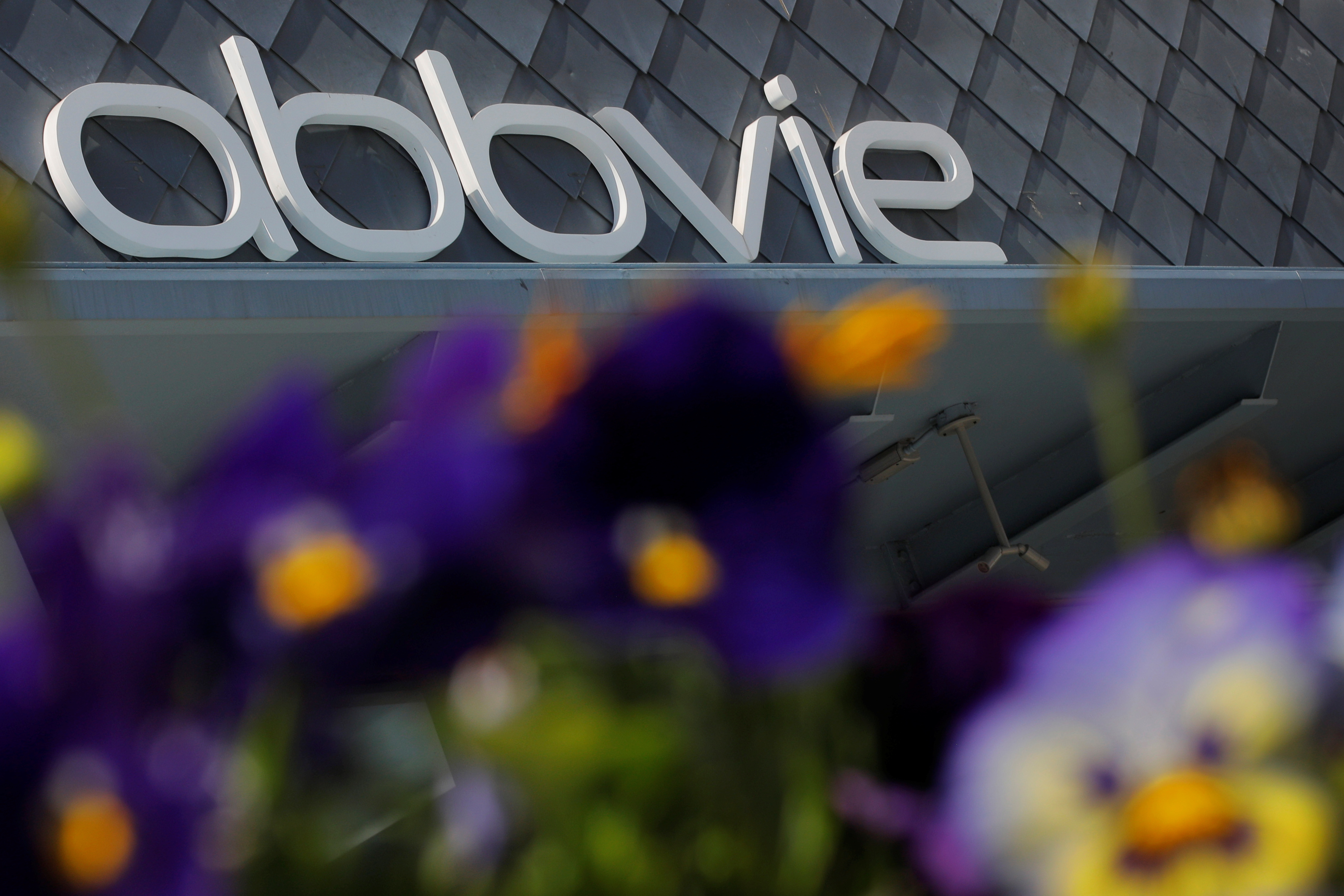 A sign stands outside a Abbvie facility in Cambridge