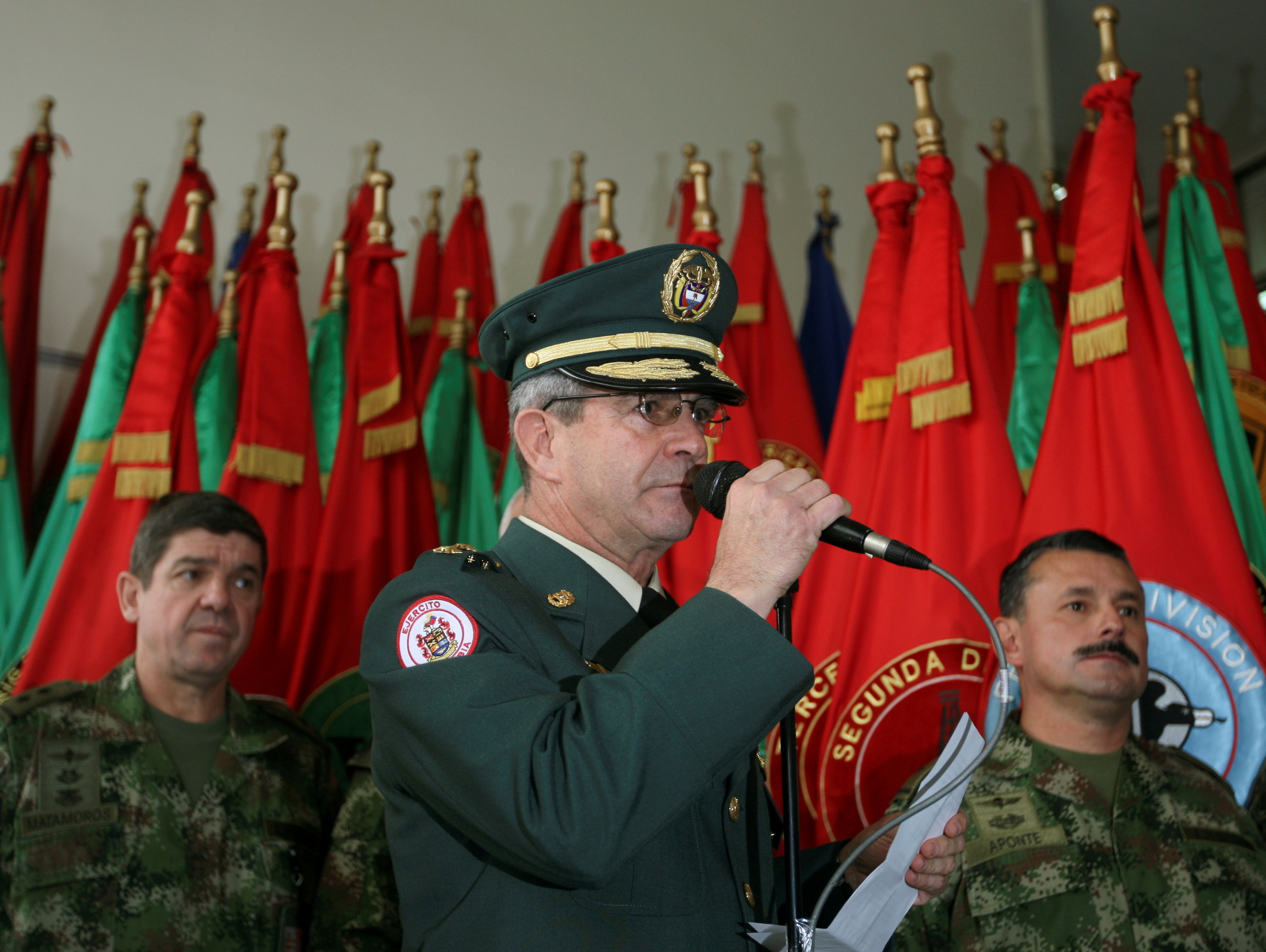 Colombia's army commander General Montoya speaks to media in Bogota