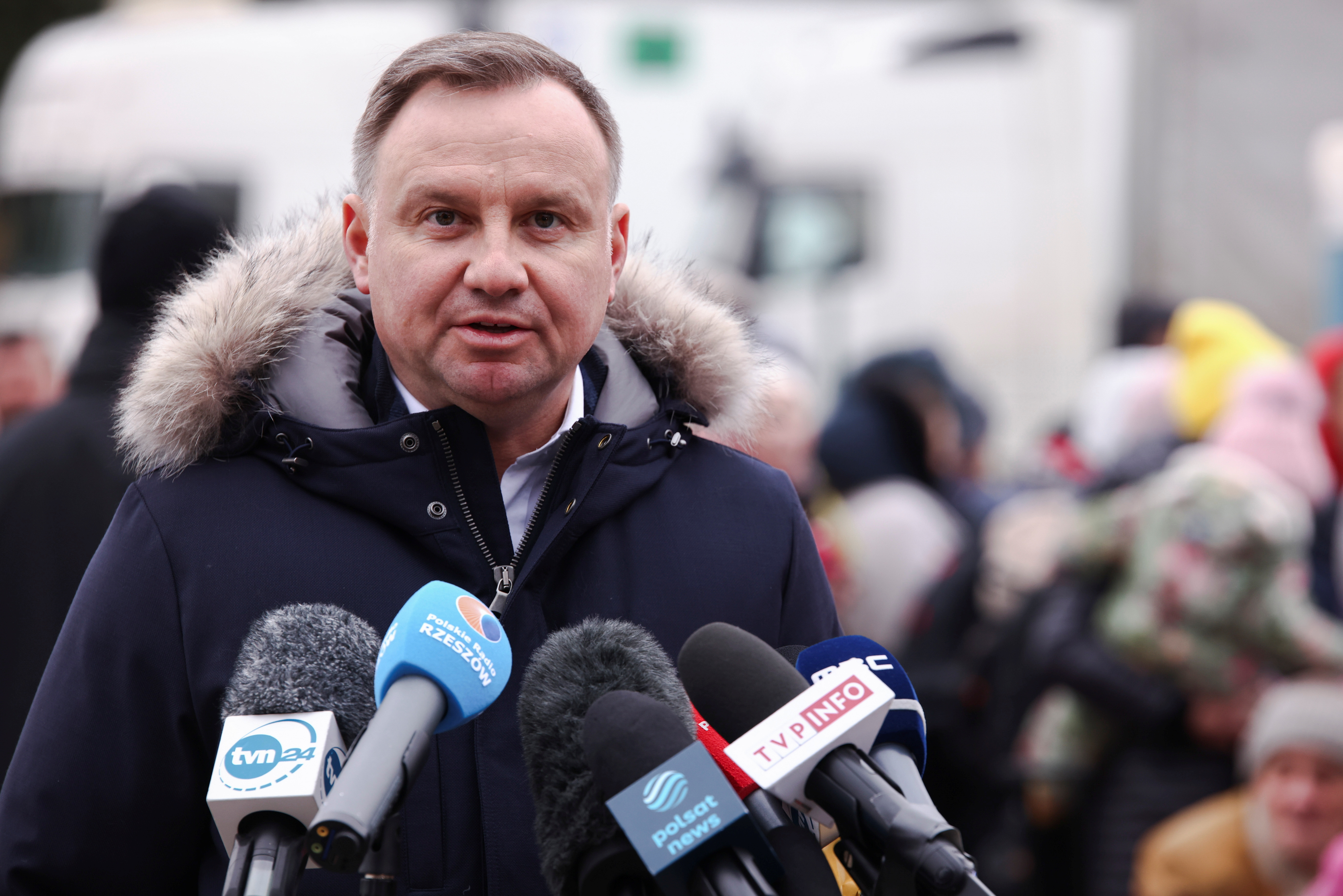 Polish President Duda visits the Korczowa border crossing