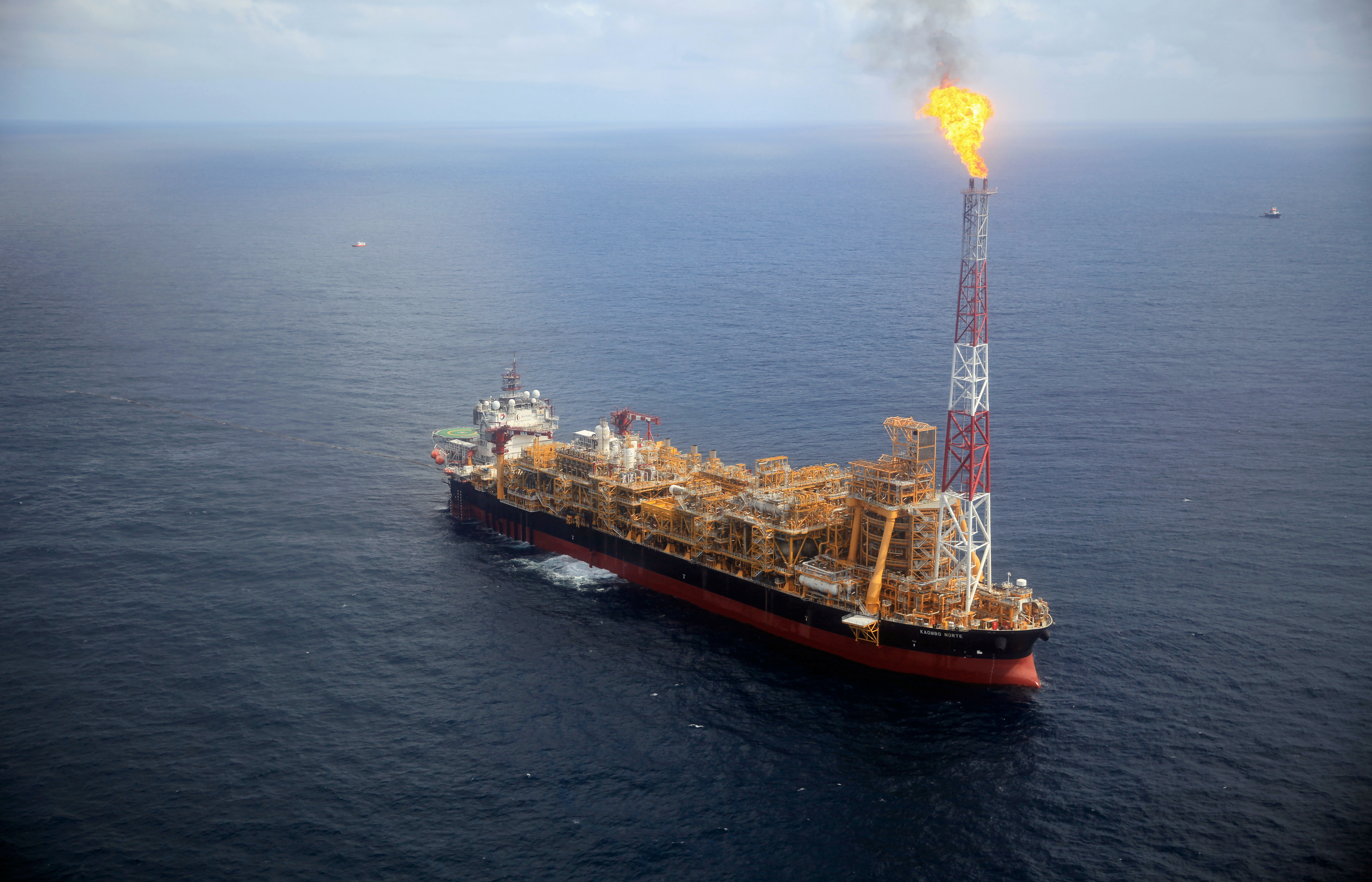 Kaombo Norte floating oil platform is seen from a helicopter off the coast of Angola