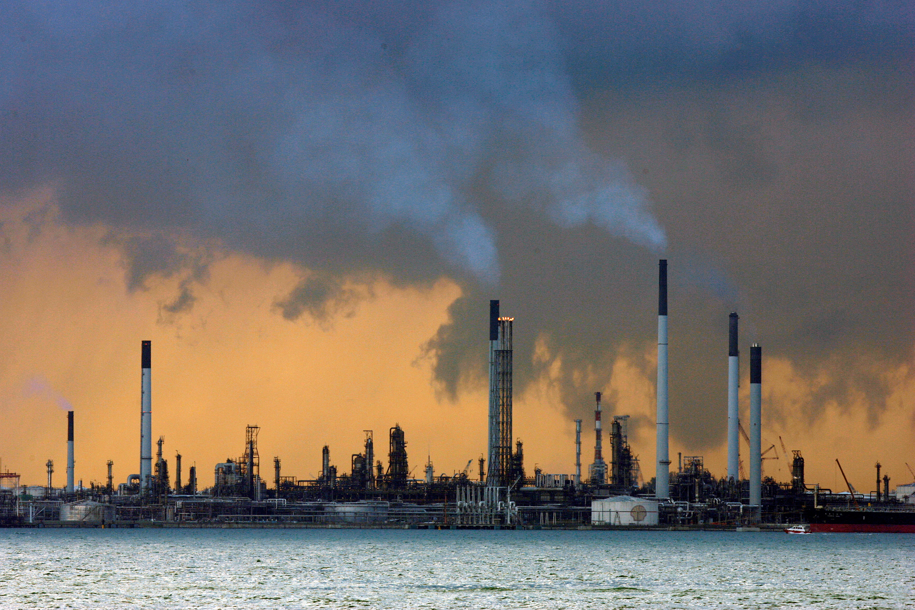 A view of an oil refinery off the coast of Singapore