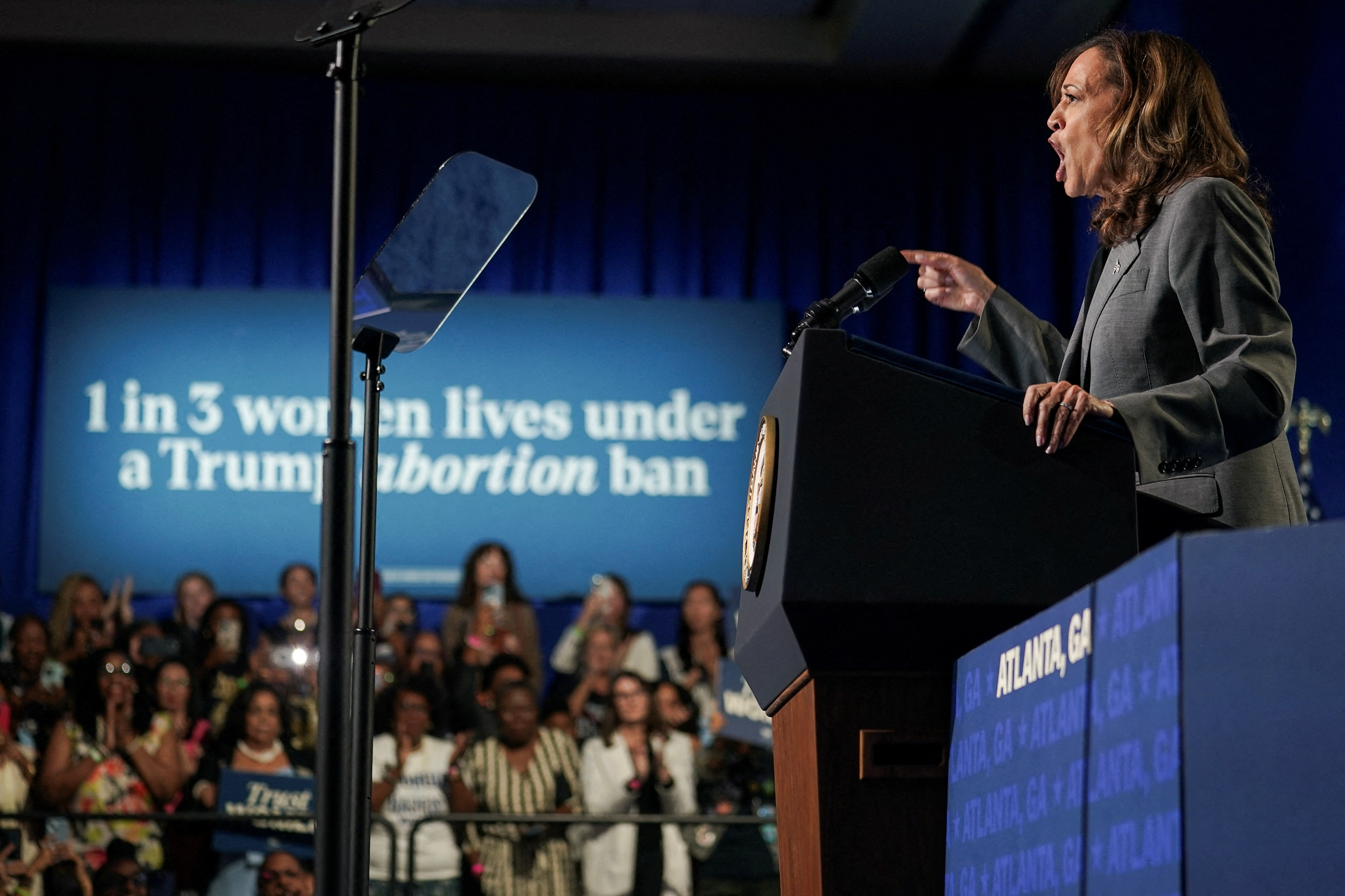 Democratic presidential nominee and U.S. Vice President Kamala Harris holds campaign event in Atlanta