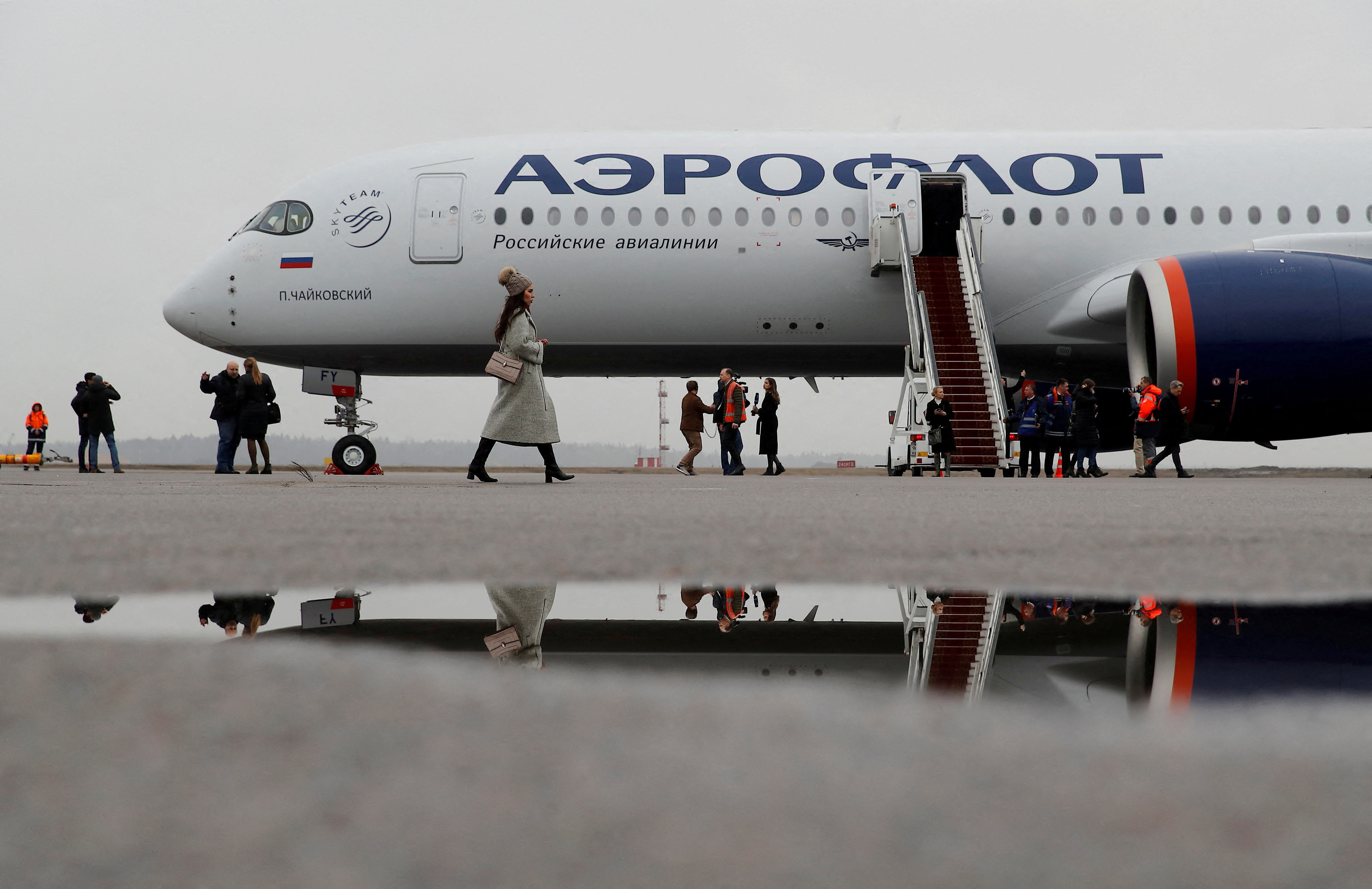 Aeroflot presents its first Airbus A350-900 at Sheremetyevo International Airport outside Moscow