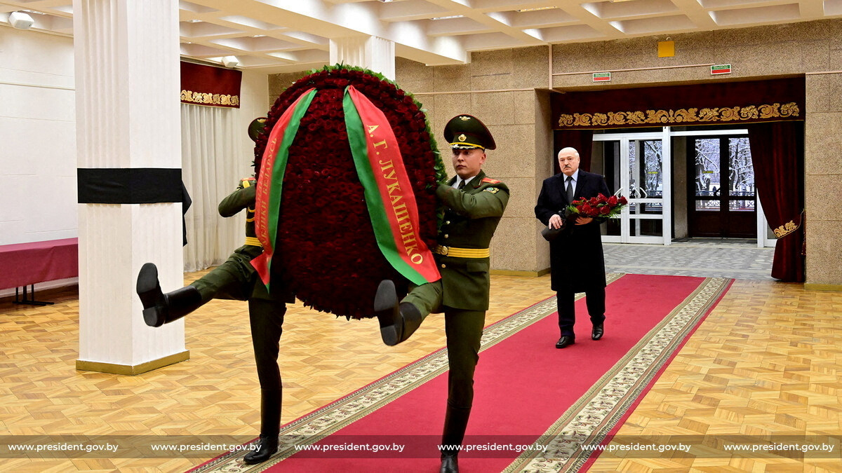 Belarusian President Alexander Lukashenko attends a farewell ceremony for late Foreign Minister Vladimir Makei in Minsk