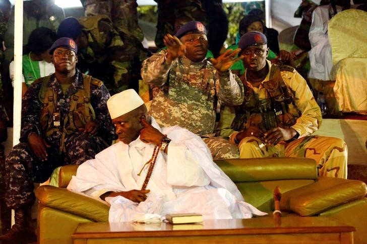 Gambia's President Yahya Jammeh, who is also a presidential candidate for the Alliance for Patriotic Reorientation and Construction (APRC) attends a rally in Banjul
