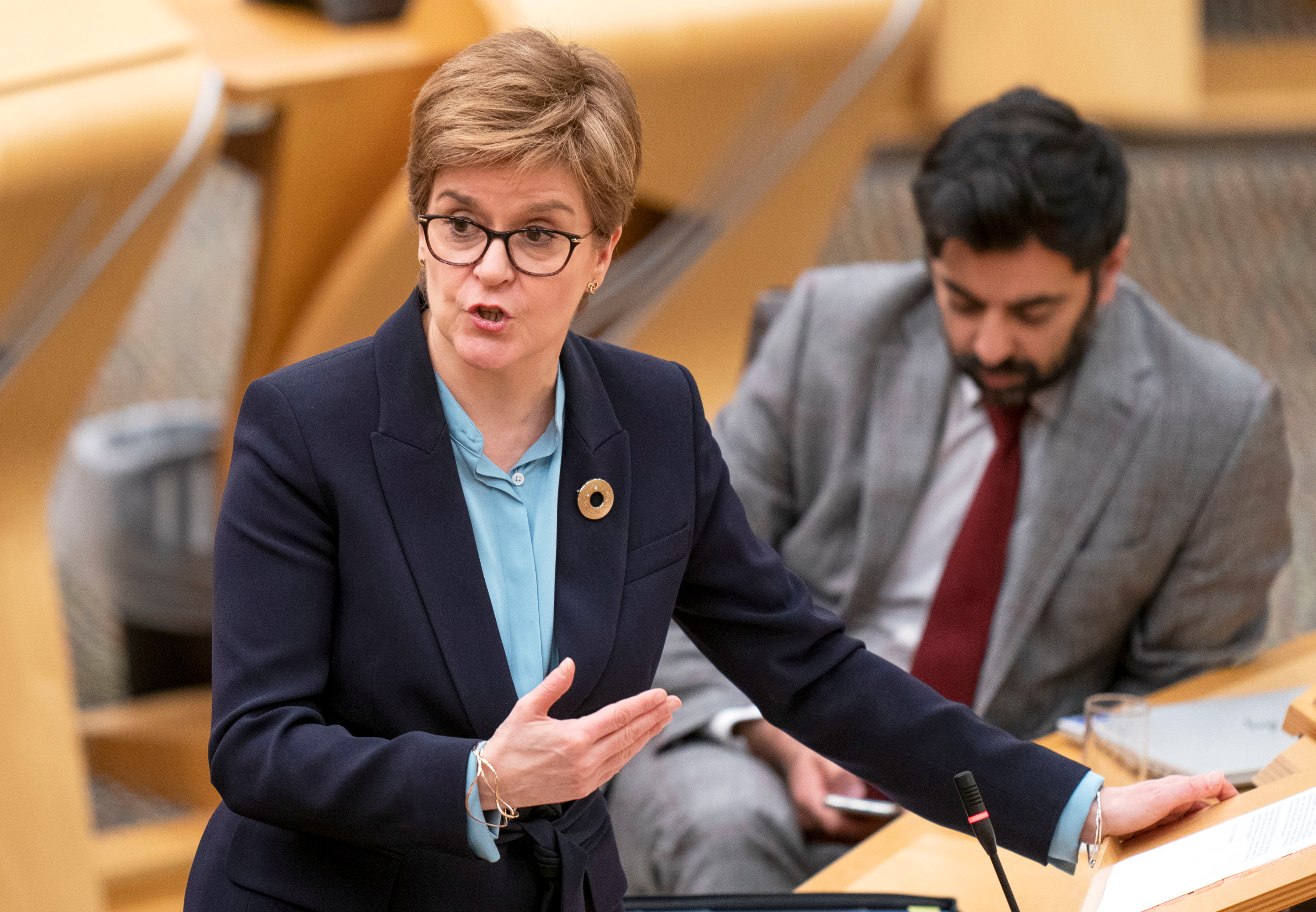 Scotland's First Minister Nicola Sturgeon gives a coronavirus disease (COVID-19) update at the Scottish Parliament Building, in Edinburgh, Scotland, Britain, November 30, 2021.  Jane Barlow/Pool via REUTERS