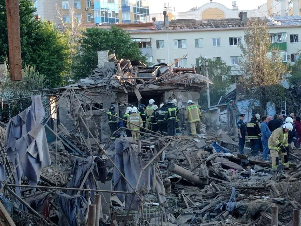Destroyed residential buildings after blasts in Belgorod