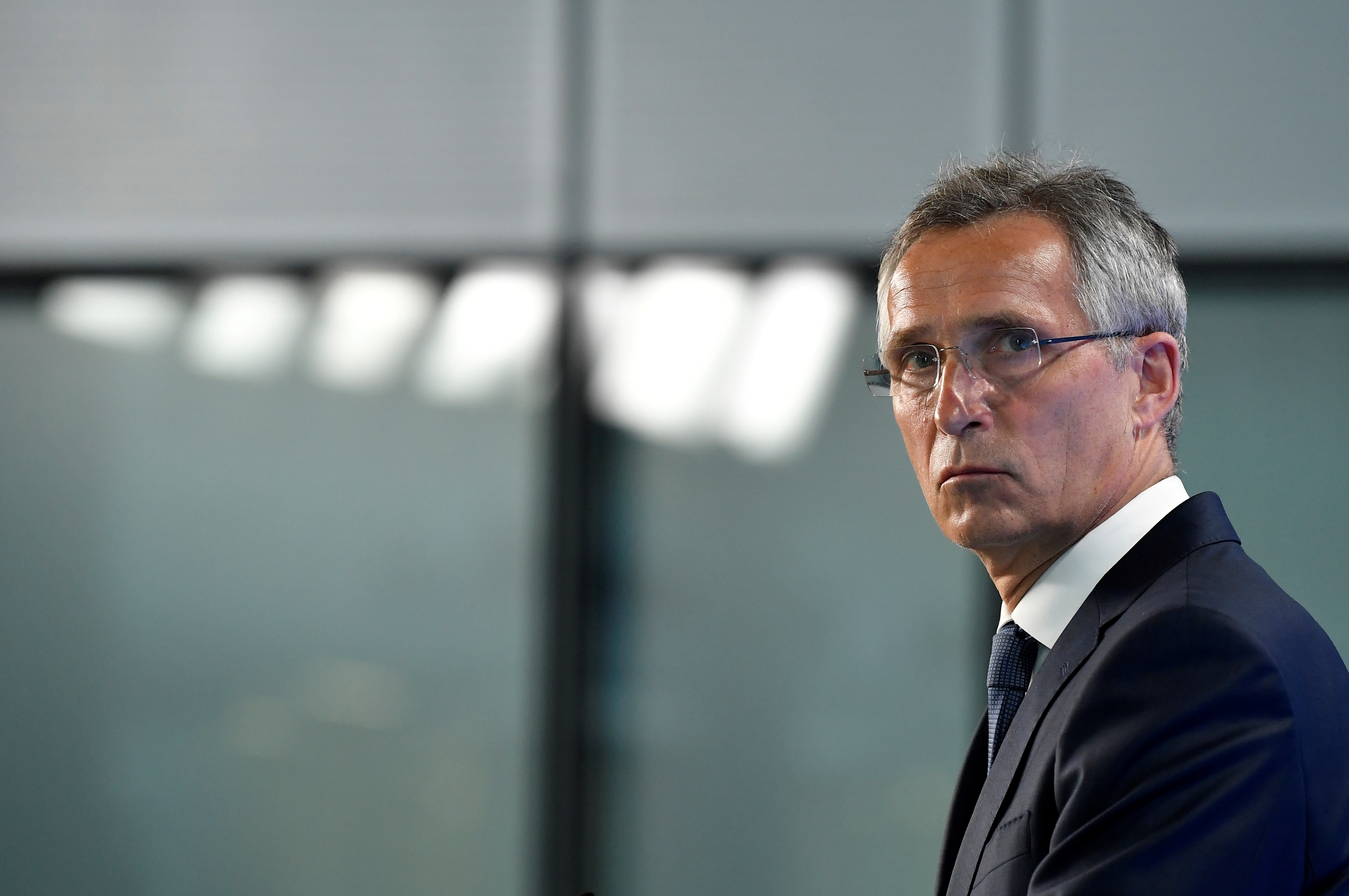 NATO Secretary General Jens Stoltenberg attends a news conference in Brussels