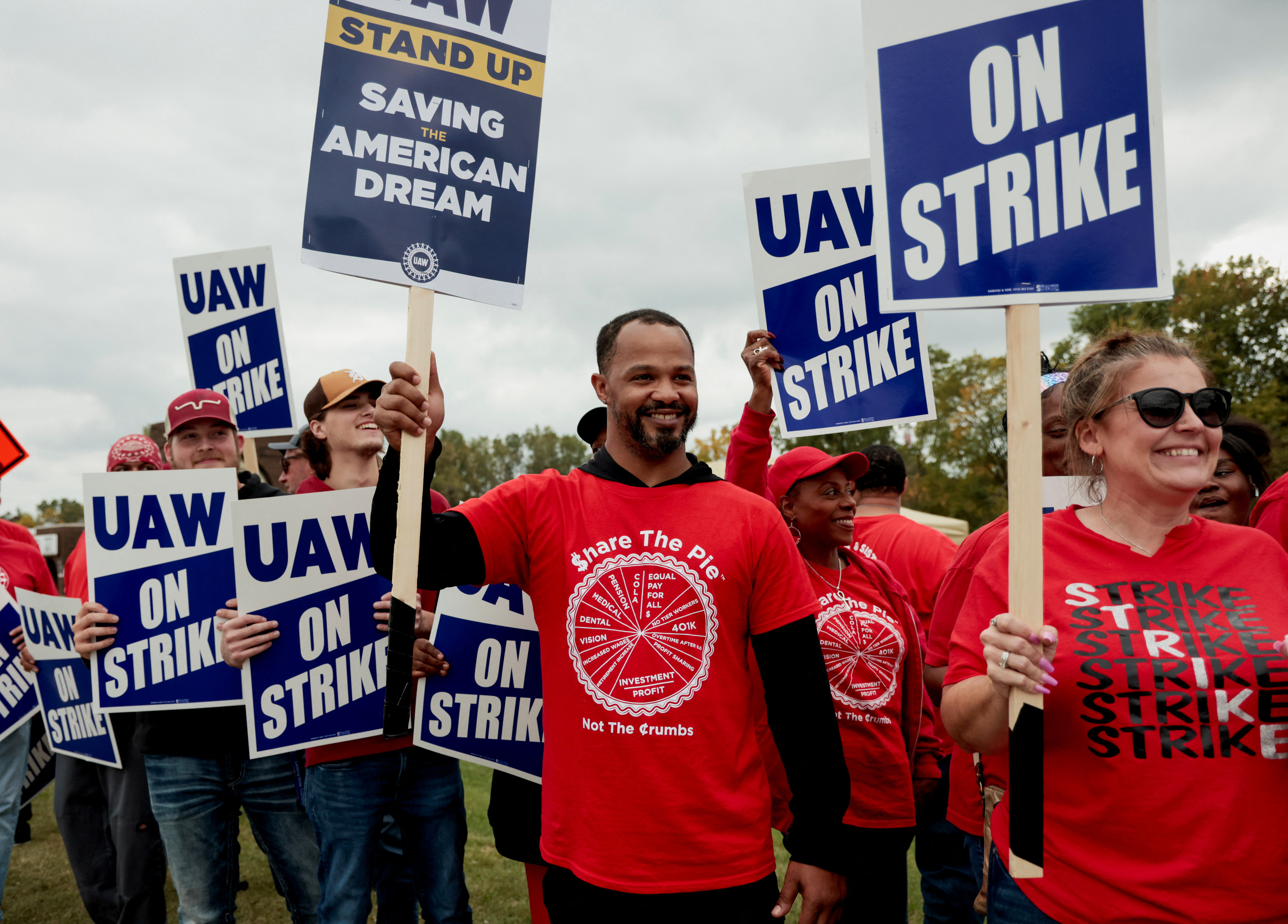 Striking UAW members from the General Motors Lansing Delta Plant picket in Delta Township