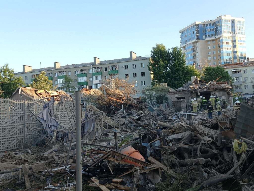 Destroyed residential buildings after blasts in Belgorod