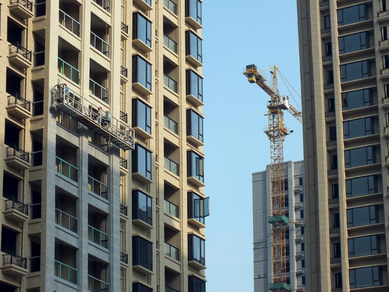 New apartment buildings are seen under construction in Yichang